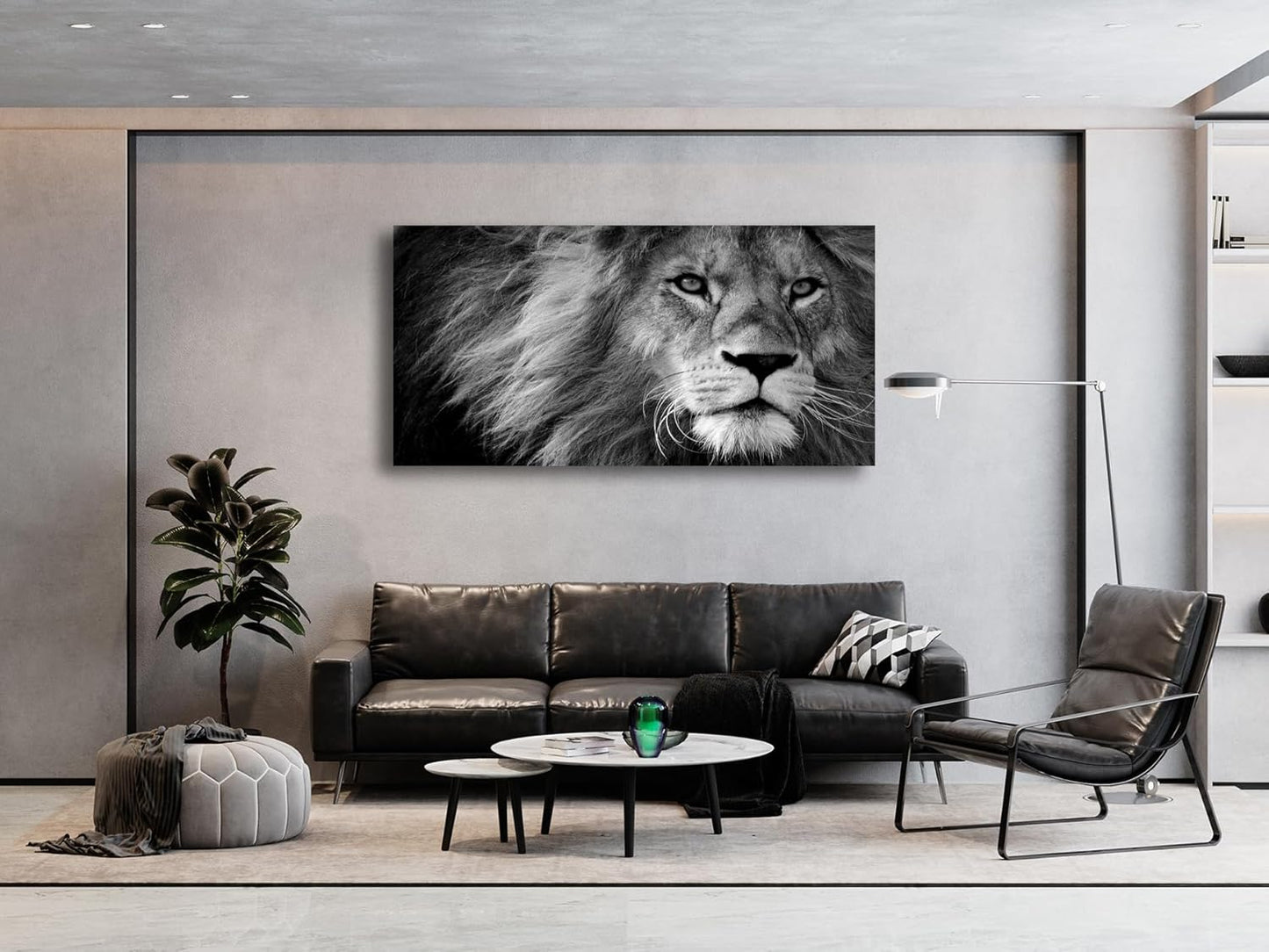 Baisuart Canvas Prints Wall Art Grey lion Stretched Canvas Wooden Framed for living Room Bedroom and Office