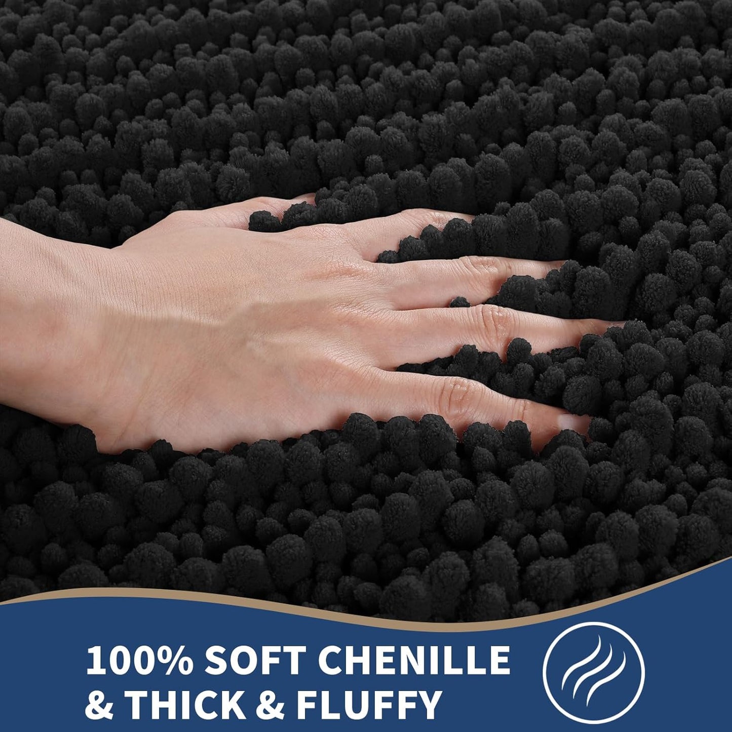 Yimobra Bathroom Rugs Sets 2 Piece - Quick Dry Extra Thick Luxury Chenille Bath Mat, Non Slip Super Absorbent for Tub Shower Sink, Machine Washable Shaggy Floor Mat, 32"x20"+24"x17" Inch, Black