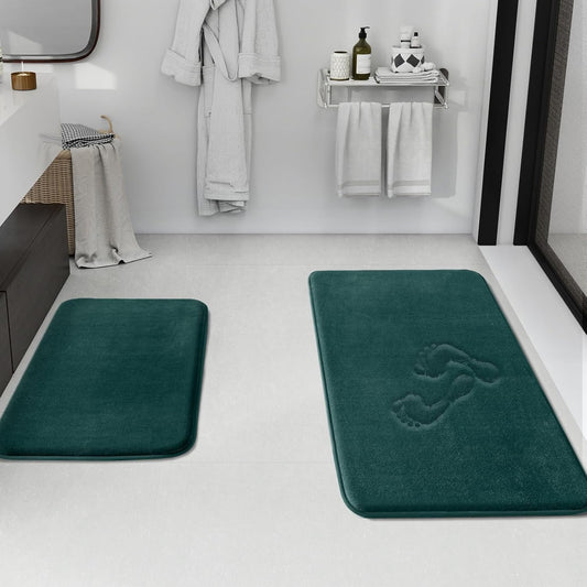 HUXMEYSON Bathroom Rugs Sets 2 Piece, Non-Slip & Quick Dry Bath Mat Set, Ultra Soft Velvet Bath Rugs for Bathroom, Toilet and Shower Floor, Peacock Blue