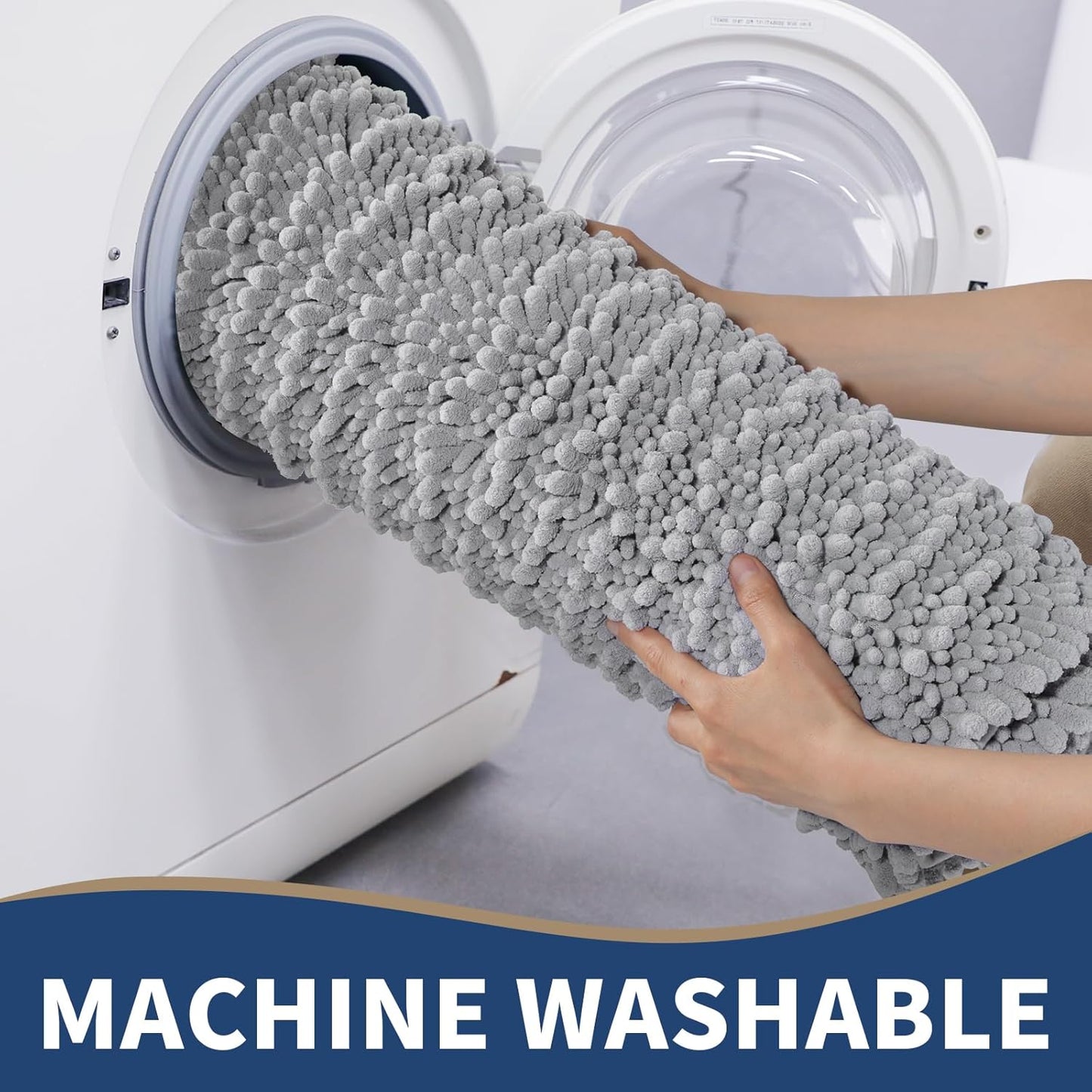 Yimobra Bathroom Rugs Sets 2 Piece - Quick Dry Extra Thick Luxury Chenille Bath Mat, Non Slip Super Absorbent for Tub Shower Sink, Machine Washable Shaggy Floor Mat, 24"x17+24"x20" Inch, Grey