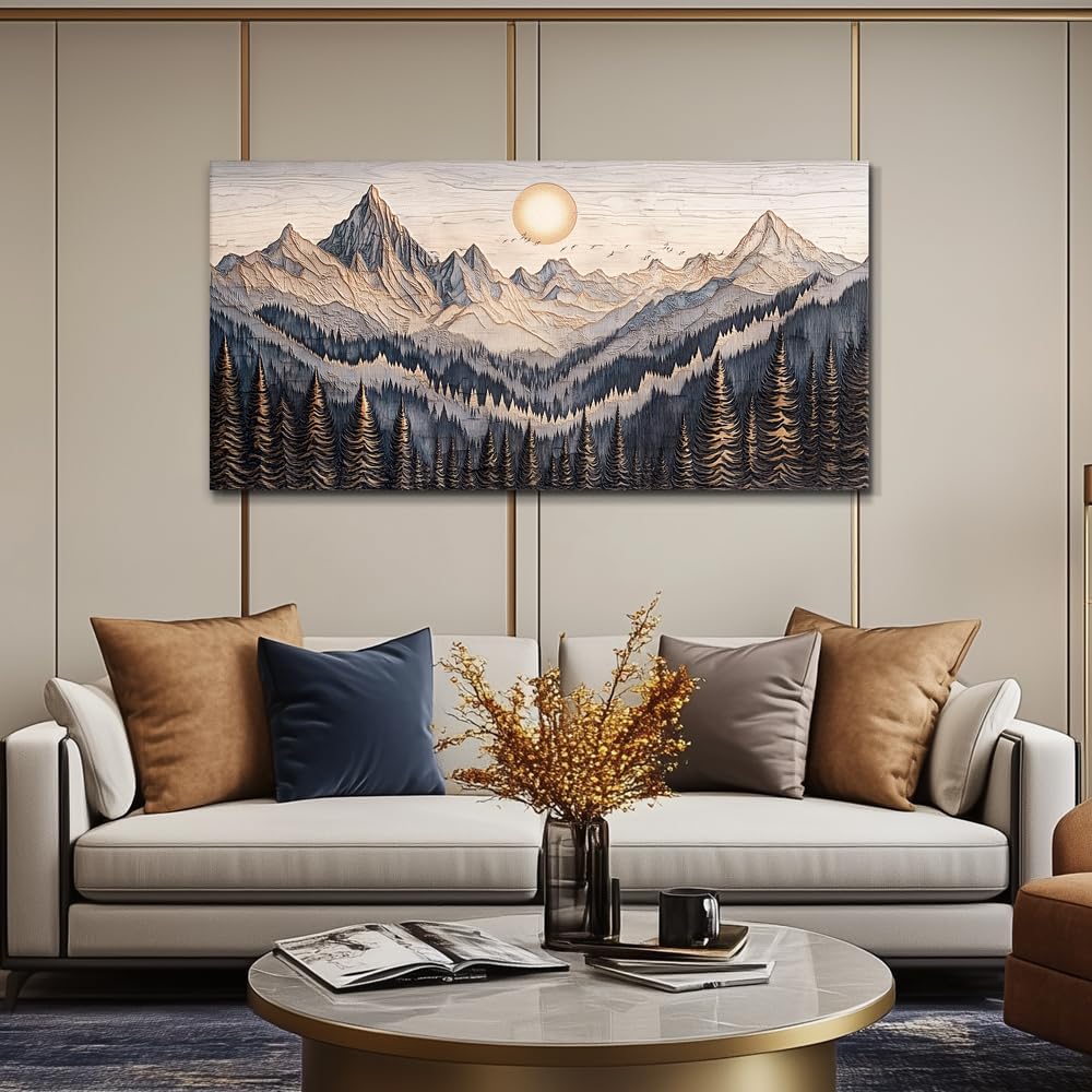 MHARTK66 Wall Art For Living Room Abstract Mountain Landscape Wall Painting Bedroom Wall Decor Office Pictures Decor Sunrise Forest Canvas Wall Art Easy Hanging Modern Home Decorations