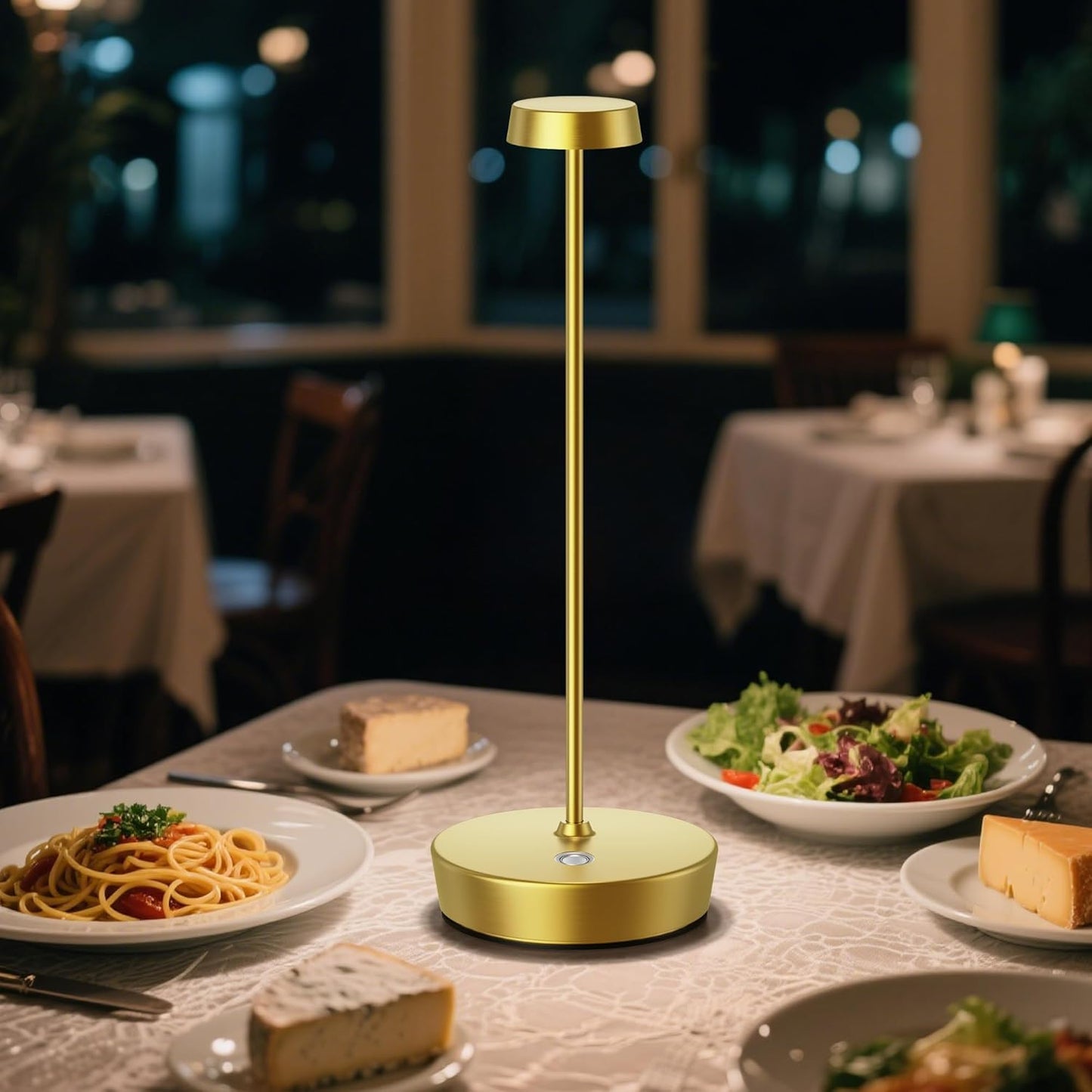 Cordless LED Table Lamp，Rechargeable Battery Desk Lamps, 3 Color Stepless Dimmable Metal Battery Table Lamps, Portable Waterproof Table Light for Indoor/Outdoor/Restaurant (2Pack Brass)