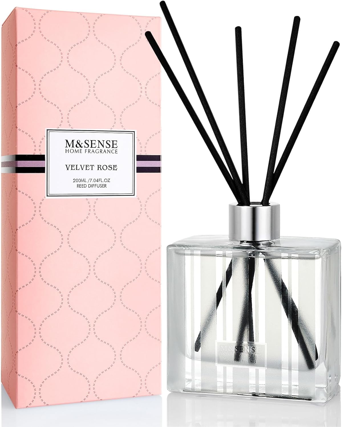M&SENSE Rose & Sandalwood Reed Diffuser Set - 7.04 oz Velvet Rose Non-Toxic Scent Diffusers for Home Bathroom Shelf Decor, Aromatherapy Diffuser Gift for Girlfriend