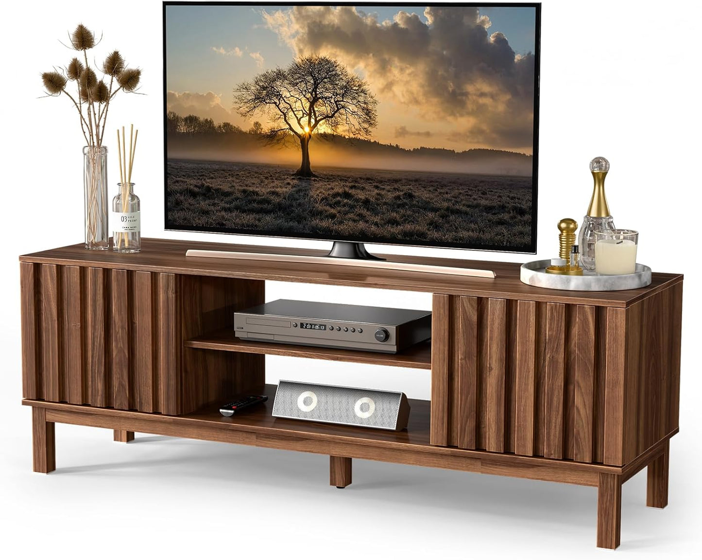 TV Stand for 32 65 inch TV, Entertainment Center with Storage Cabinet, Mid Century Modern Media Console Table for Living Room, Office