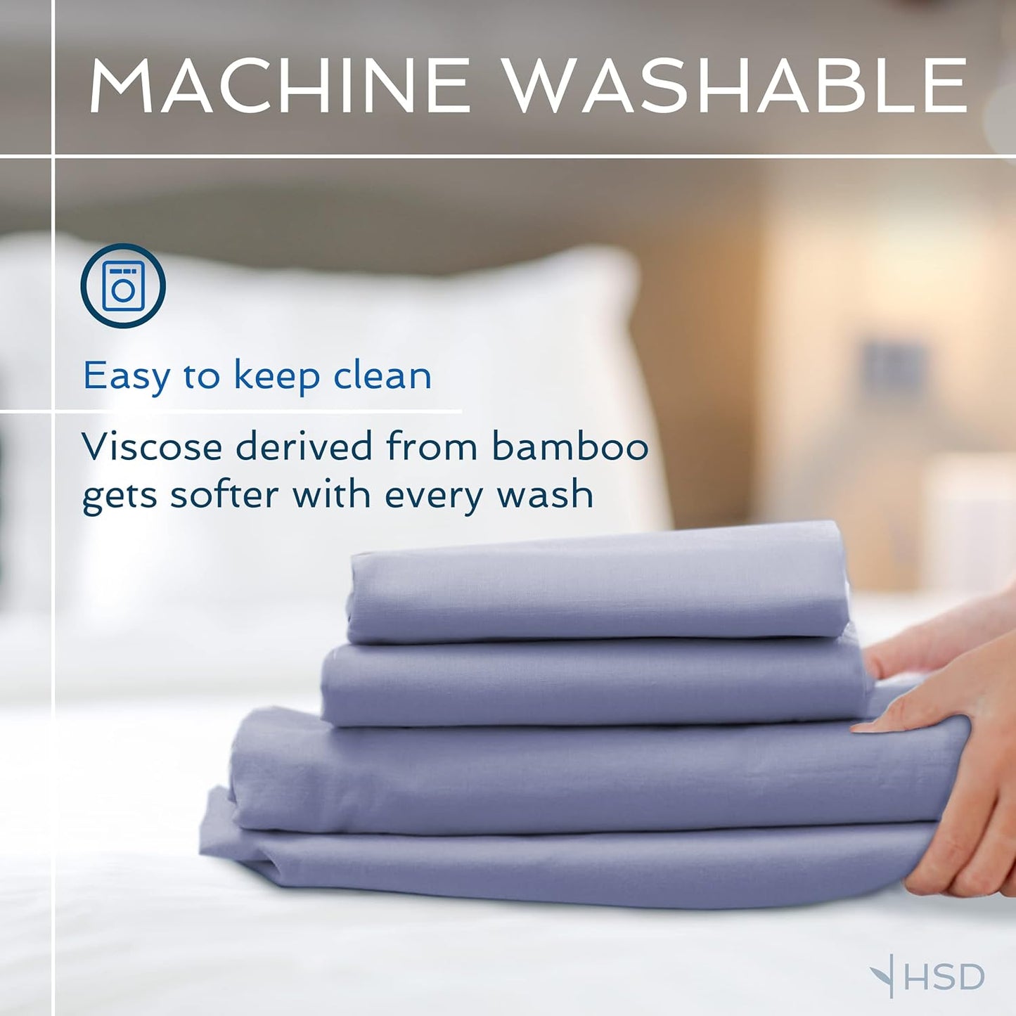 Hotel Sheets Direct 4 Piece Bed Sheet Set Queen Size, 100% Viscose Derived from Bamboo Sheets Set with 2 Pillowcases, Cooling & Breathable Luxury Bedding, Moisture-Wicking & Silky Soft, Light Blue