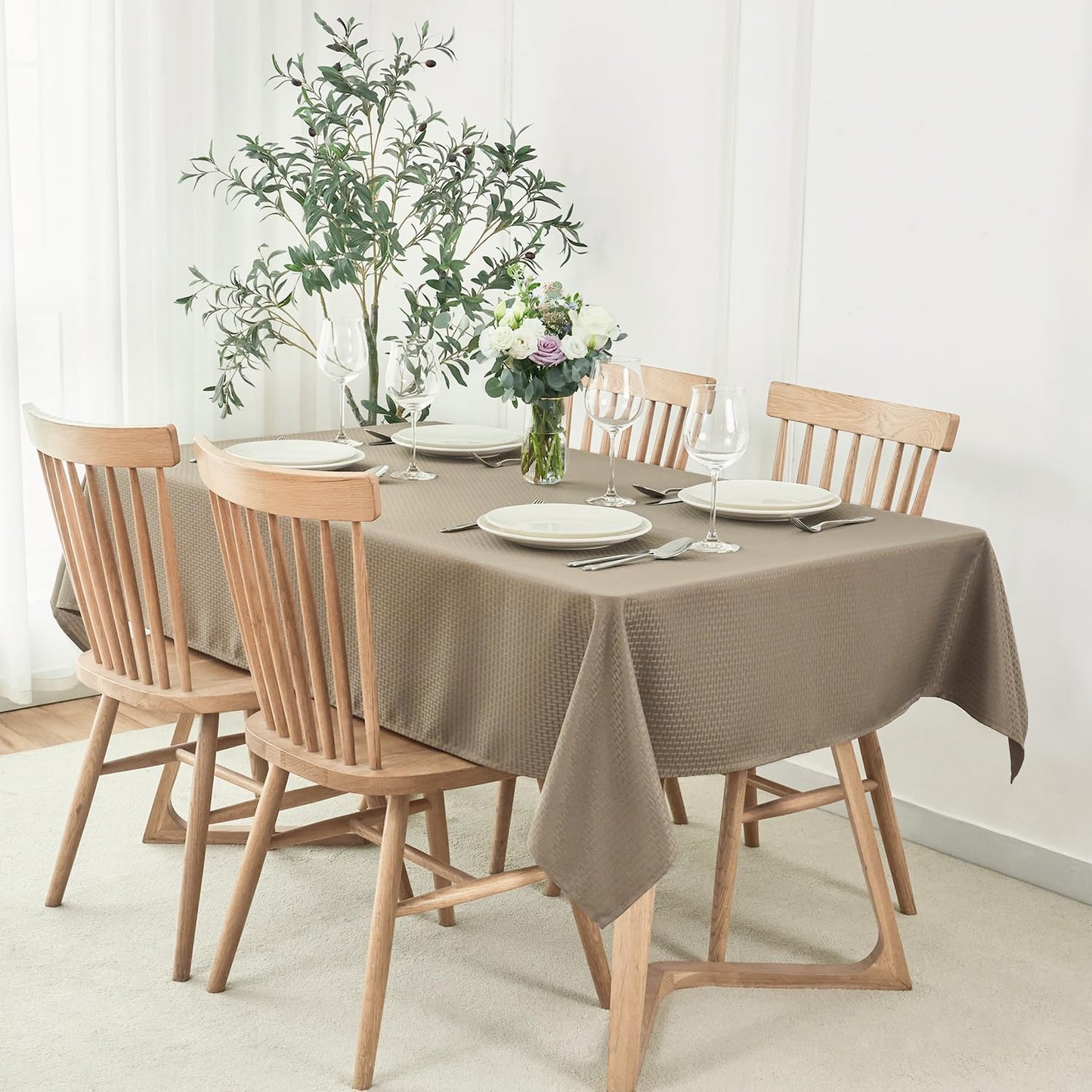 maxmill Tablecloth Weaved Texture Stain Resistant Waterproof, Wrinkle Resistant Washable Table Cloth, Fabric Table Cover for Dining Room, Indoor Outdoor Use, Rectangle 60 x 120 Inch, Brown