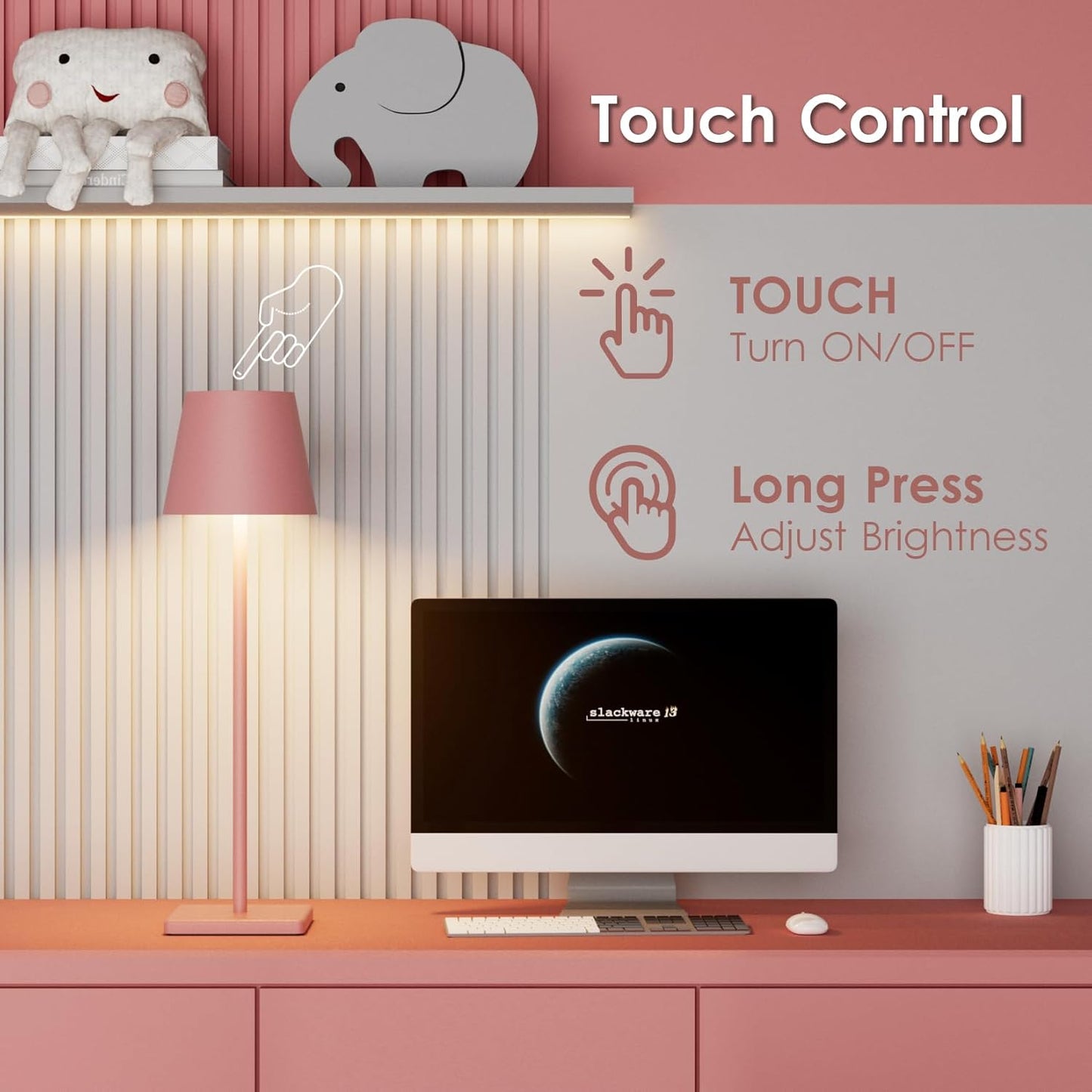 2-Pack LED Cordless Table Lamp, Rechargeable Battery Desk lamp 3W 5500mAh Battery Operated Stepless Dimming Modern Portable Table Light for Restaurant/Bedroom/Outdoor IP54 Waterproof (Pink)