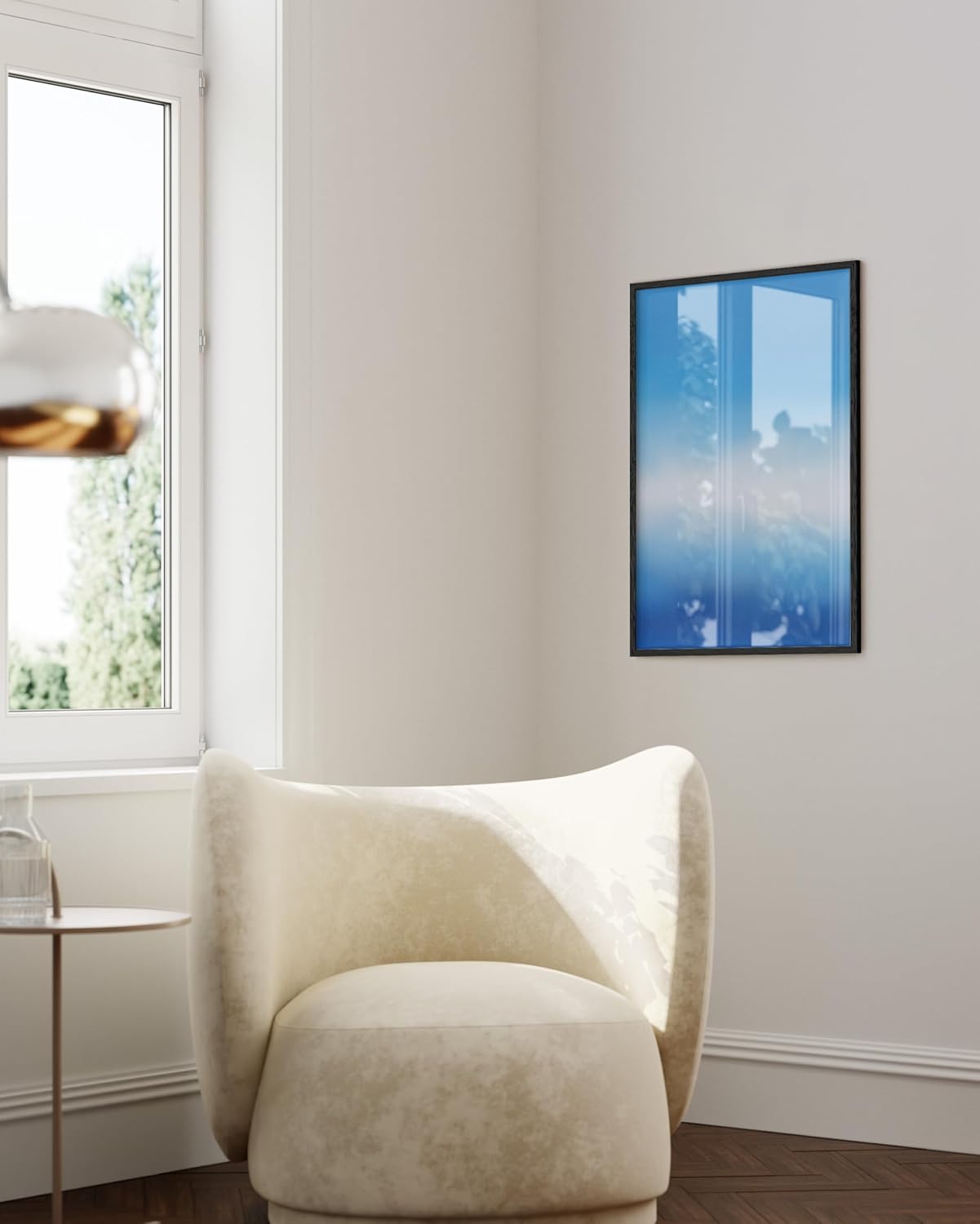 HAUS AND HUES Modern Abstract Wall Art - Blue and Green Living Room Art, Modern Artwork for Walls, Minimalist Picture for Living Room(Blue Tie-Dye, Black Frame, 24x36)