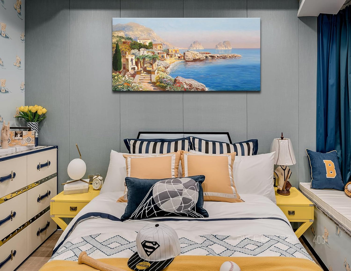 msspart Vintage Mediterranean Landscape by Gottfried Arnegger Canvas Wall Art Farmhouse Country Painting Picture Nature Artwork Poster Decor for Bedroom Living Room Office 24"x48"