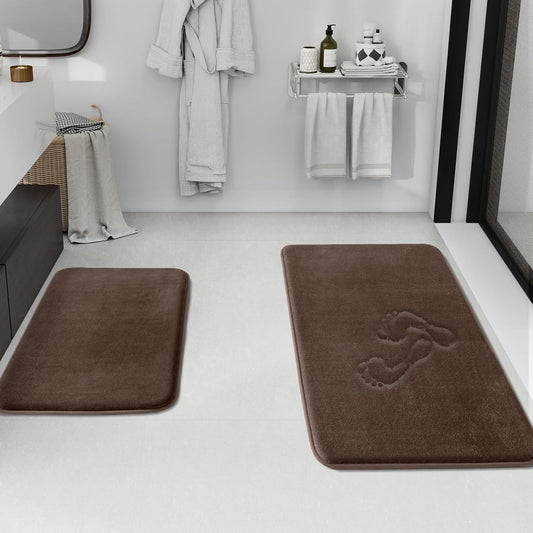 HUXMEYSON Bathroom Rugs Sets 2 Piece, Non-Slip & Quick Dry Bath Mat Set, Ultra Soft Velvet Bath Rugs for Bathroom, Toilet and Shower Floor, Brown