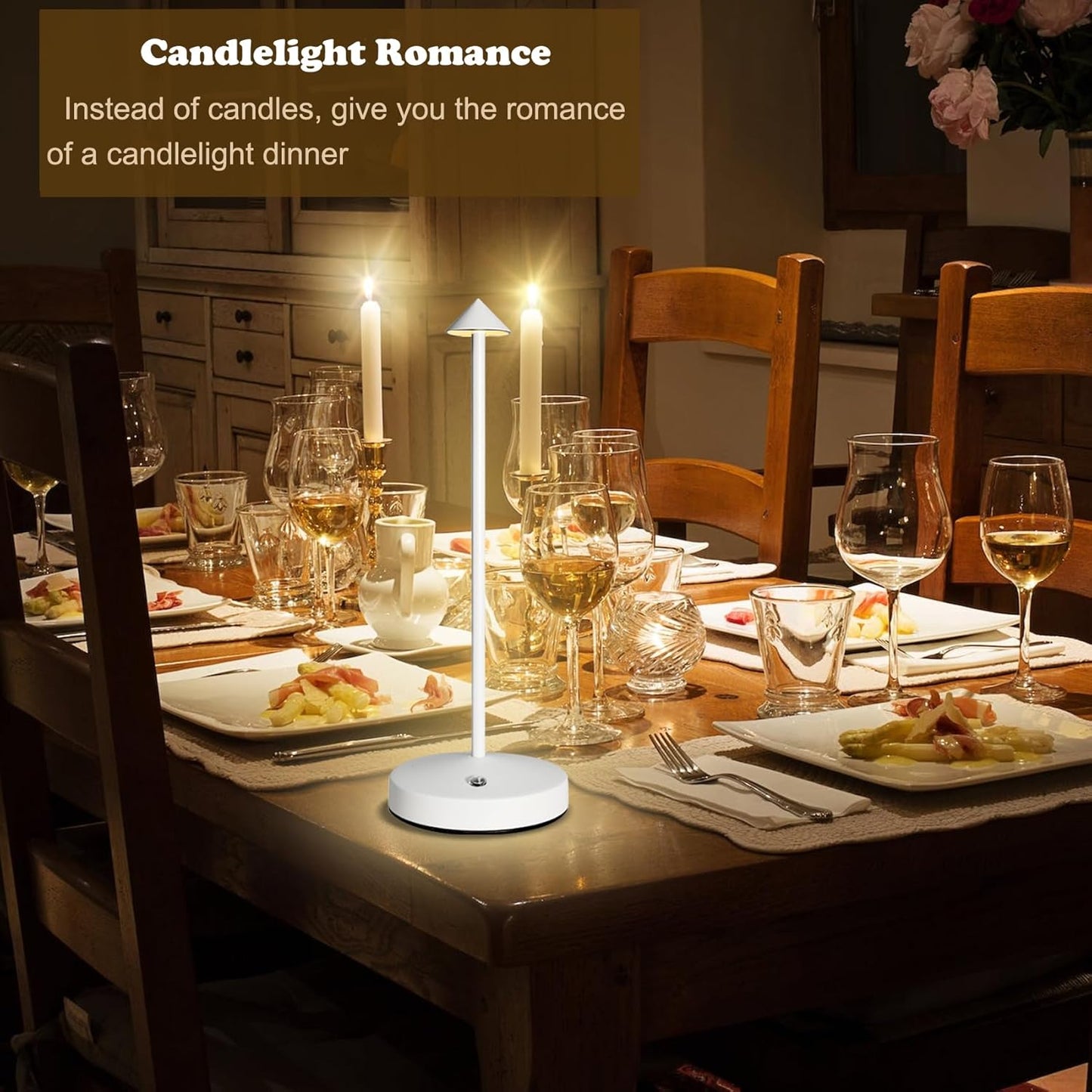 Cordless Table Lamps Rechargeable,White Battery Operated Table lamp in Aluminum,Portable LED Touch 2 Levels Brightness Dimmable Bar Lamp,Battery Operated Desk Lamp for Indoor/Outdoor