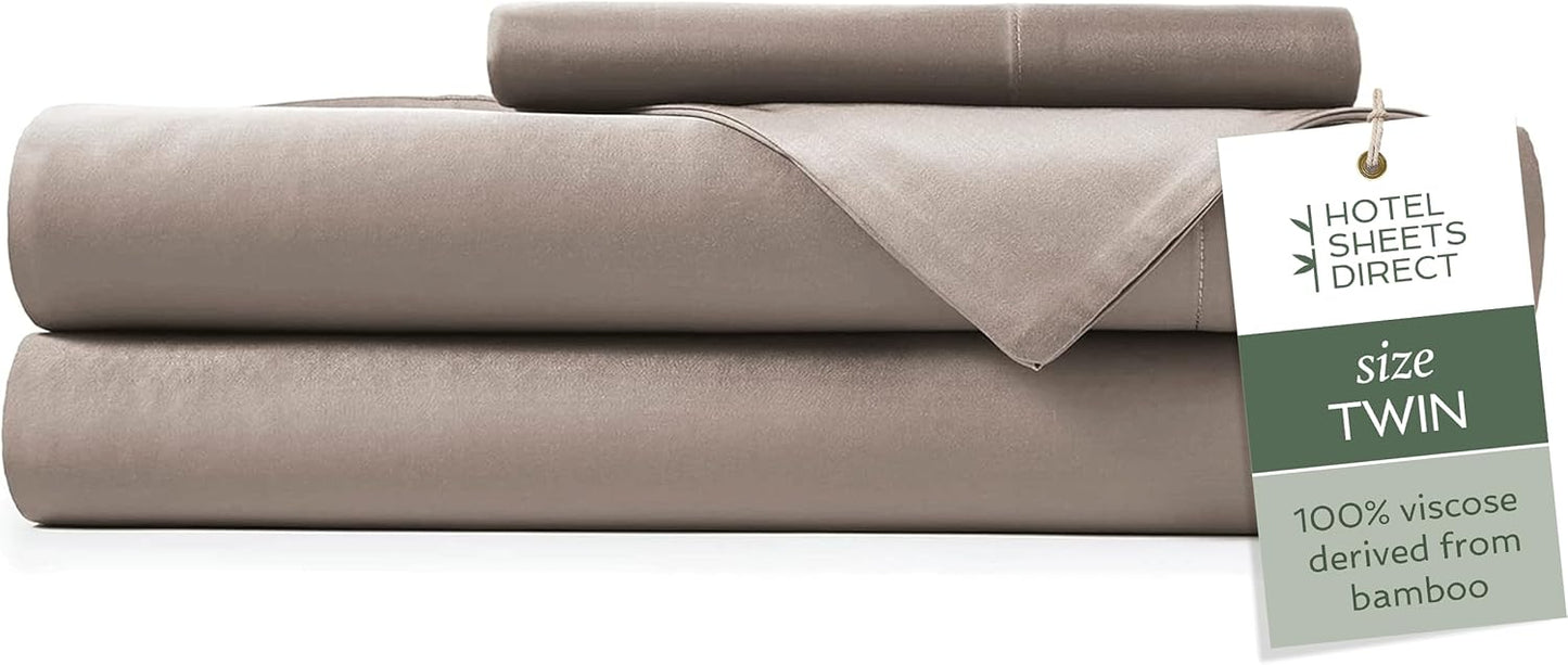 Hotel Sheets Direct 3 Piece Bed Sheet Set Twin Size, 100% Viscose Derived from Bamboo Sheets Set with 1 Pillowcase, Cooling & Breathable Luxury Bedding, Moisture-Wicking & Silky Soft Texture, Sand