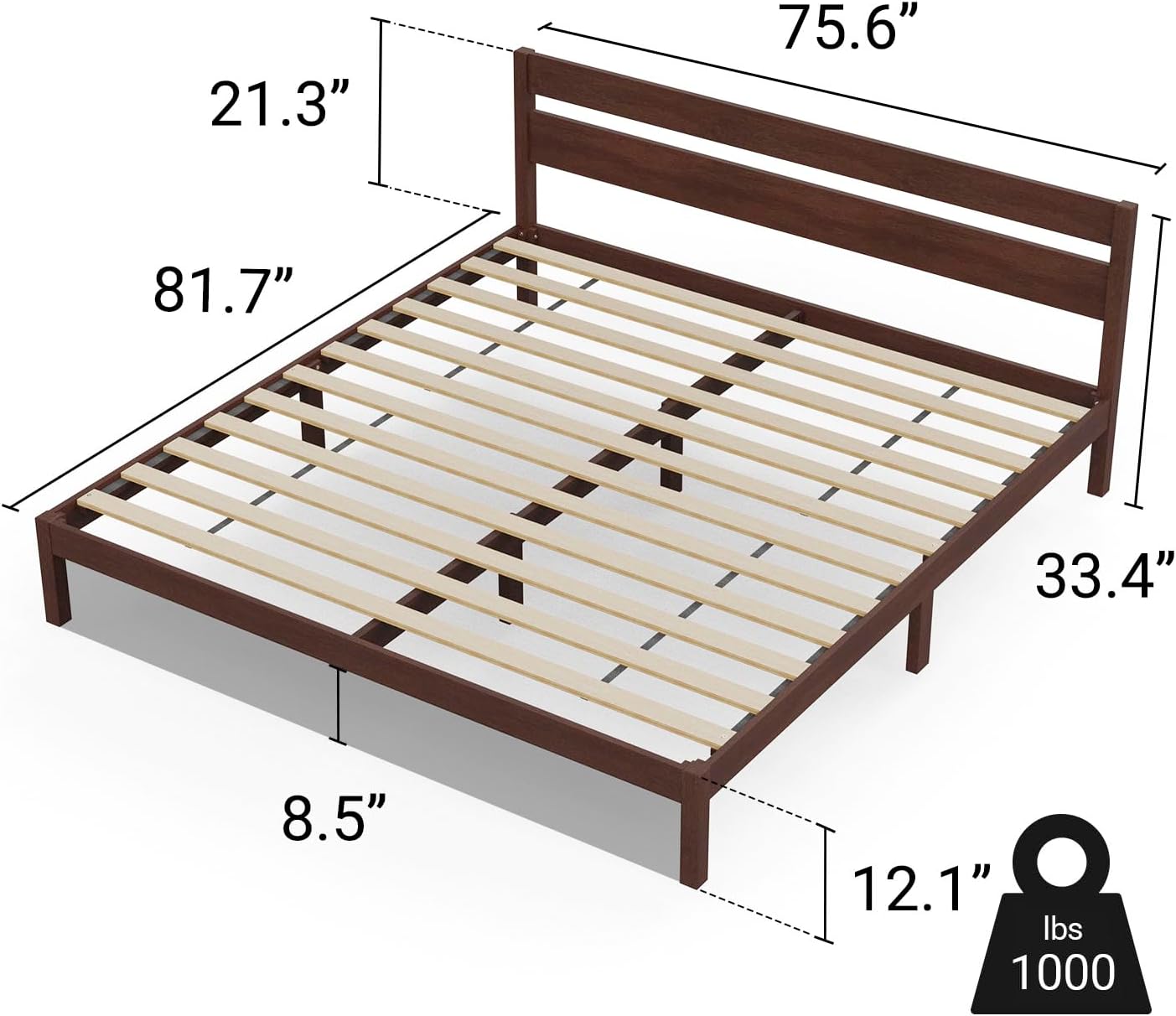 LIFEMENT Classic Wood Platform Bed Frame with Headboard, Essential, Noise Free, Under Bed Storage, No Box Spring Needed, Easy Assembly (Walnut, King (U.S. Standard))