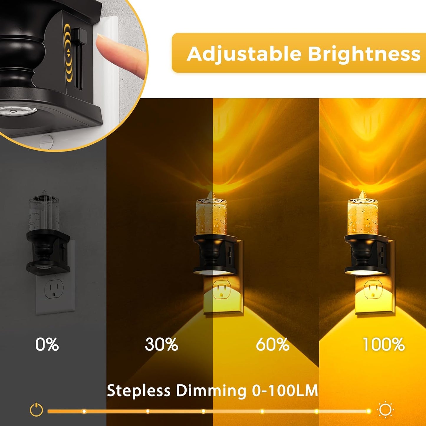 L LOHAS LED Flameless Candle Night Light, 2 Pack Amber Night Lights Plug into Wall, 0-100LM Dimmable Nightlight, LED Candle Night Light with Light Sensor, for Living Room, Bathroom, Hallway