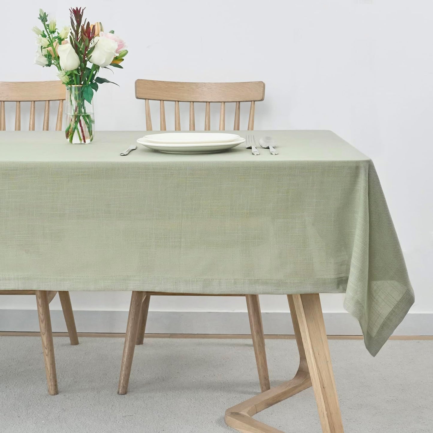 maxmill Lux Faux Linen Tablecloth with Slubby Textured Weaves Wrinkle Free Anti-Shrink Soft Table Cloth for Kitchen Dining Tabletop for Outdoor and Indoor Use Rectangle 60 x 84 Inch Sage Green