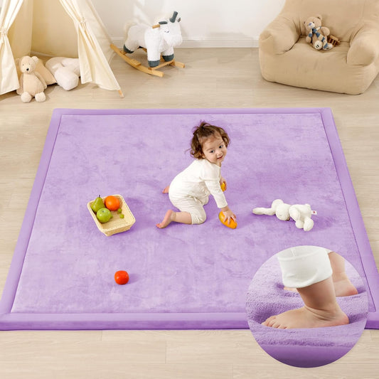 1.3" Thick Baby Play Mat for Floor, 79x79 Large Foam Tummy Time Mat, Padded Support Soft Plush Nursery Rug for Infant Kids Toddler Crawling Kick Activity (Lavender)