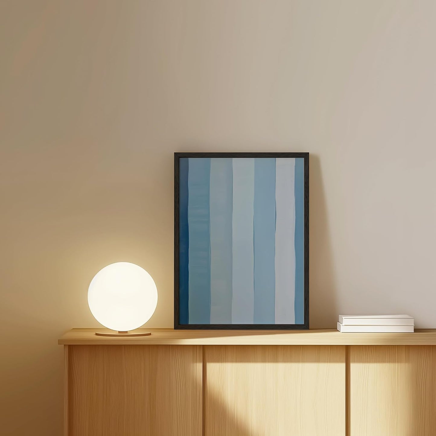 HAUS AND HUES Modern Abstract Wall Art - Blue and Green Living Room Art, Modern Artwork for Walls, Minimalist Picture for Living Room(Painted Stripes, Black Frame, 12x16)