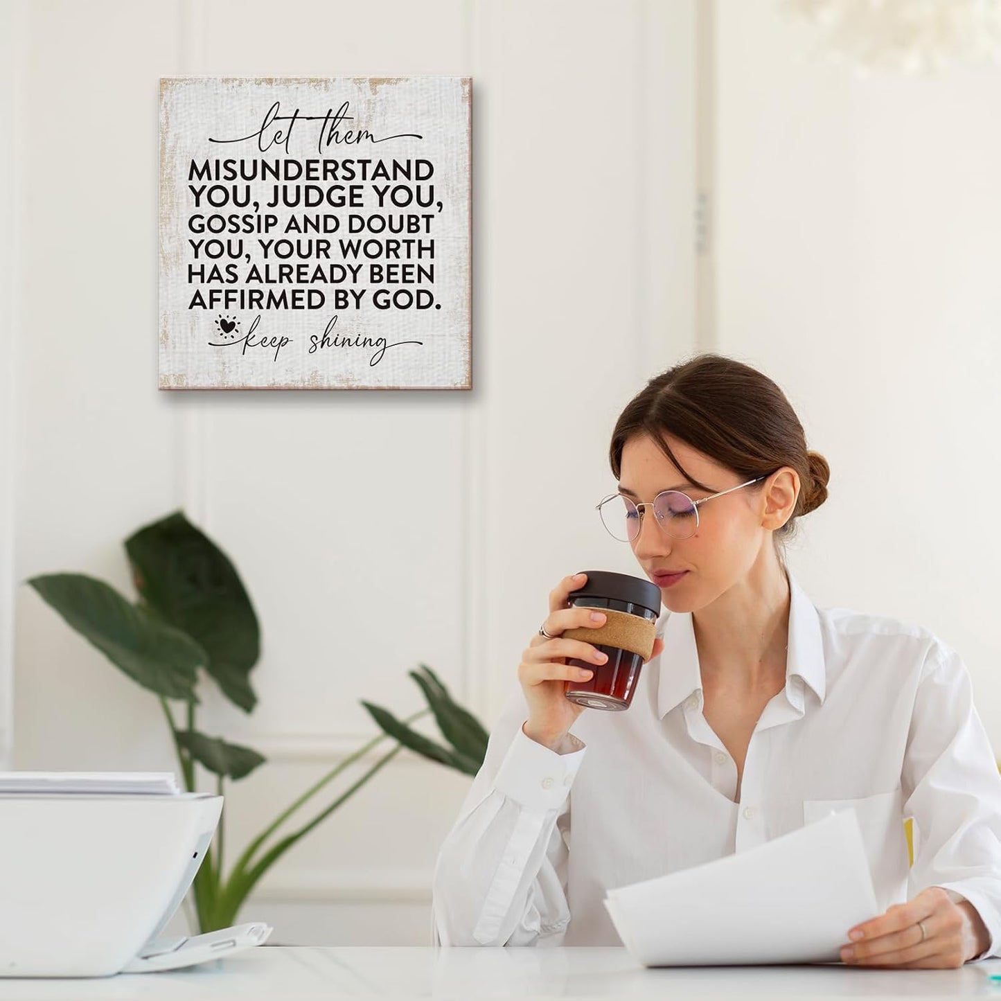 Inspirational Therapy Office Decor Canvas Wall Art Framed Painting Prints Wall Decor Rustic Motivational Decorative Mental Health Decorations for Bathroom Home Office Accessories,11.8x11.8 Inch