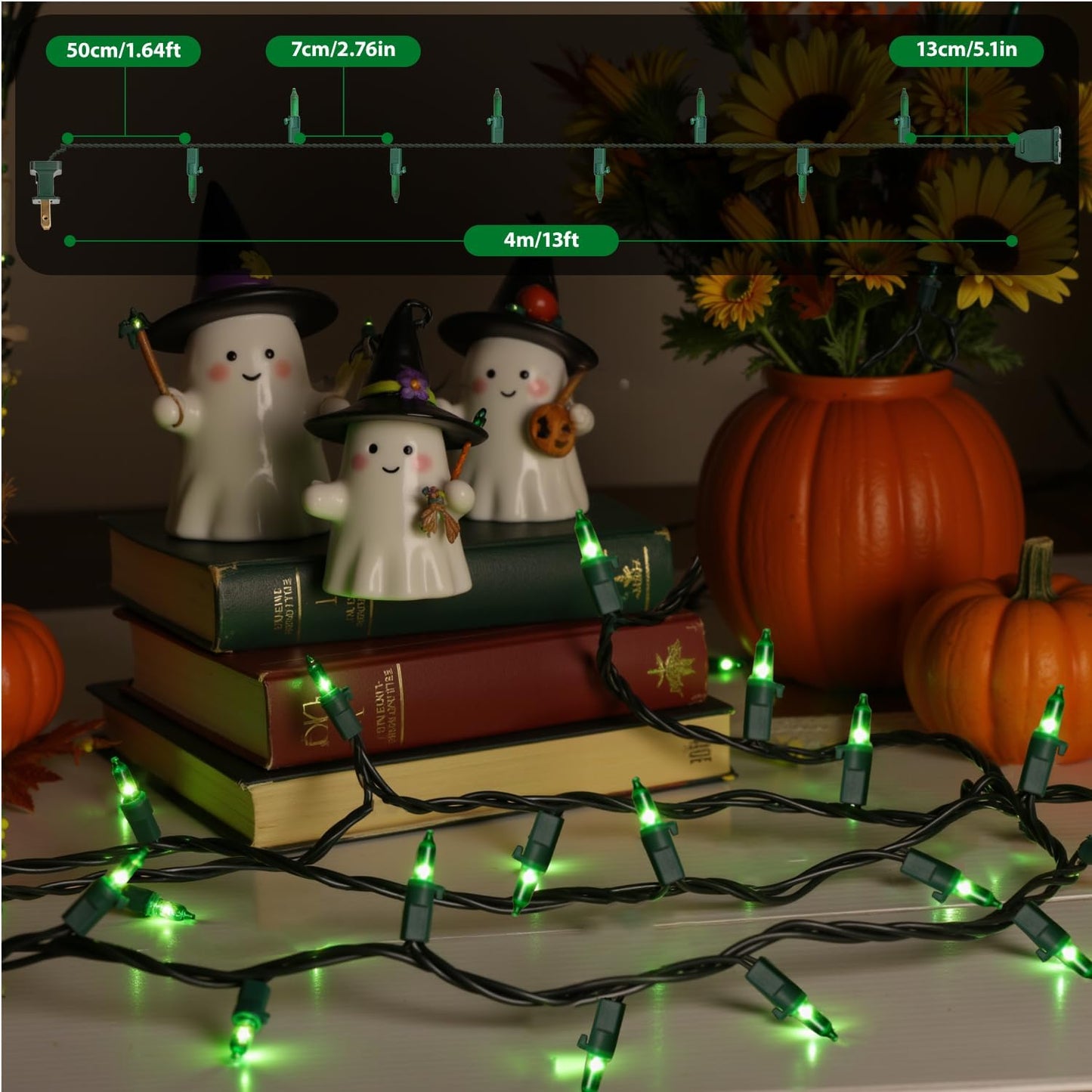 13FT 50-Count Green Halloween Lights, Incandescent Mini String Lights with Green Wire, Connectable St Patrick's Day Decorations Lights Waterproof for Indoor Outdoor Tree Garland Xmas Holiday