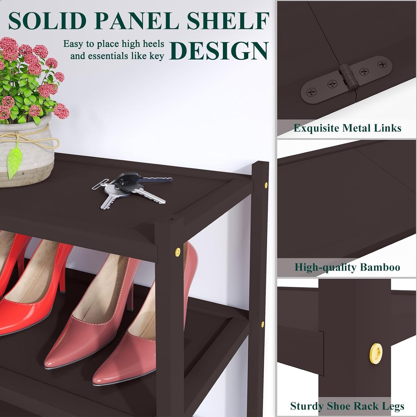 Smiry Bamboo Shoe Rack, 5 Tier Shoe Organizer for Entryway & Closet, Stackable Free Standing Storage Shelf for Shoes, Bags & Plants, Brown