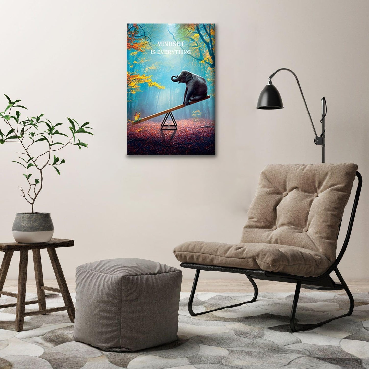 Elephant Wall Art Mindset Motivation Office Wall Canvas Animals Poster Framed Artwork for Office Living room Ready to Hang (20x30 inch)