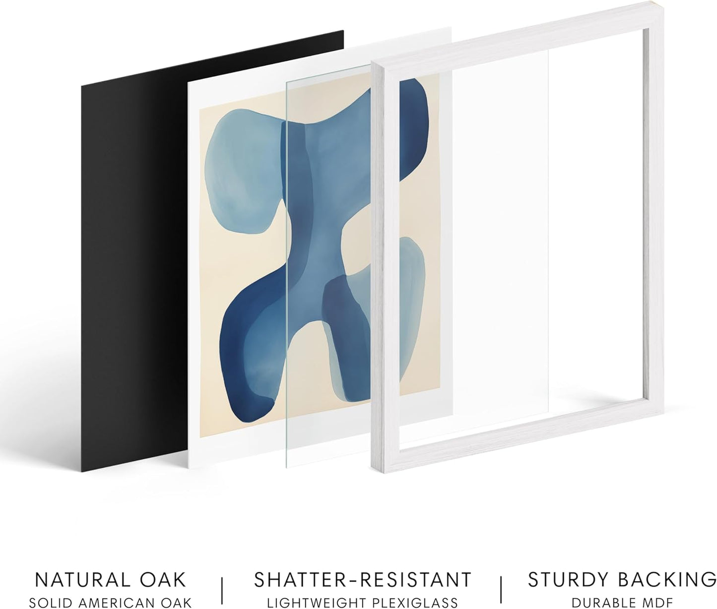 HAUS AND HUES Modern Abstract Wall Art - Blue and Green Living Room Art, Modern Artwork for Walls, Minimalist Picture for Living Room(Blue Shapes, White Frame, 24x36)