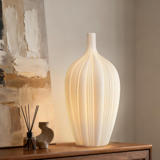 RONDURE 13.9" Modern Ceramic Table Lamp, Modern Bedside Lamps for Bedroom, Living Room and Nightstand, White Translucent Ceramic Shade, Warm Ambient Lighting, Home Decor