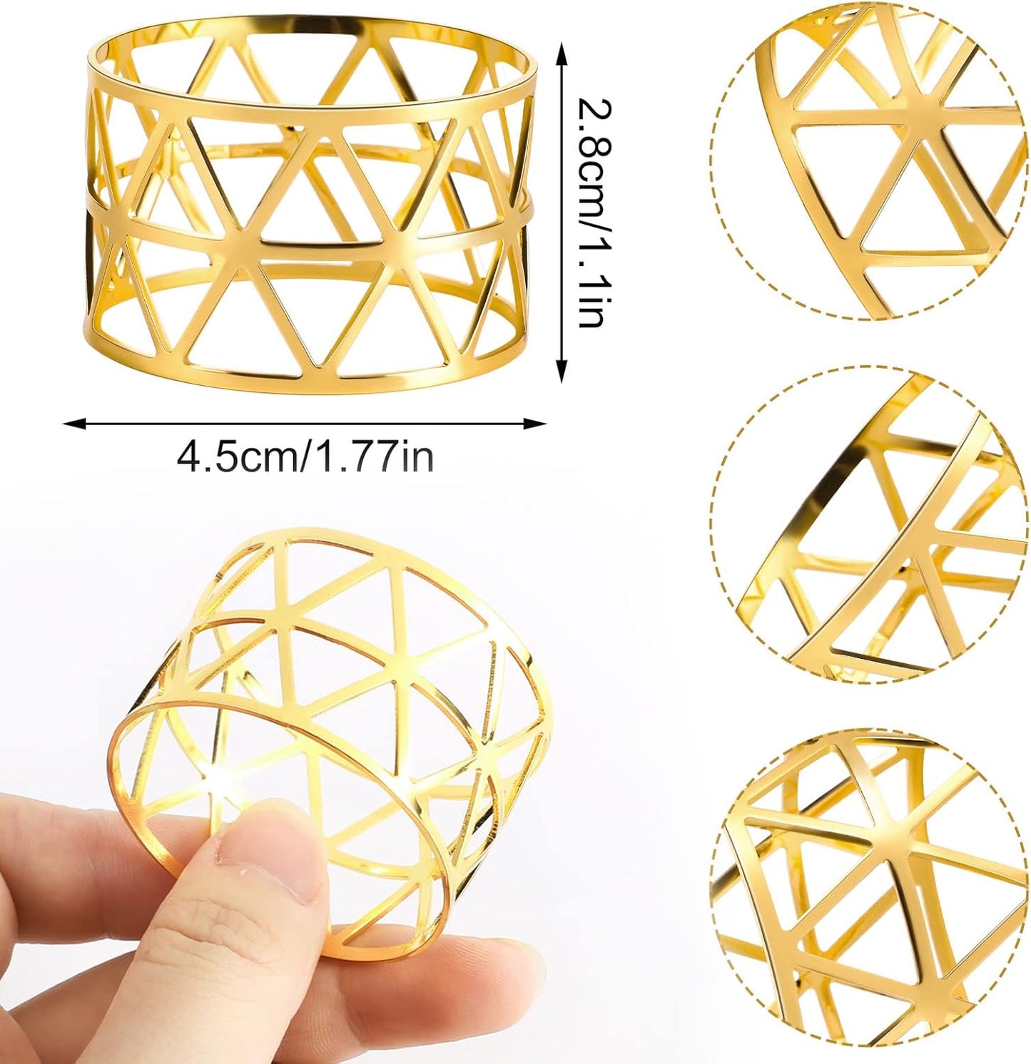 12 Pcs Gold Napkin Rings - Set of 12 Metal Napkin Ring Holders for Party Table Settings