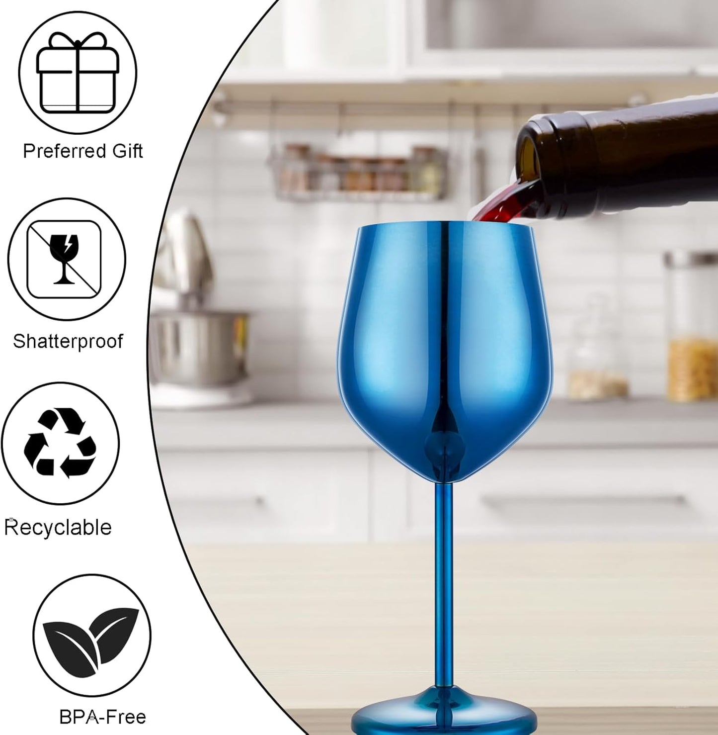 Stainless Steel Wine Glasses Set of 2, 18 oz Unbreakable Blue Wine Glass Unique Metal Wine Goblets for Outdoor Capming and Pool Gift for Wine Lovers