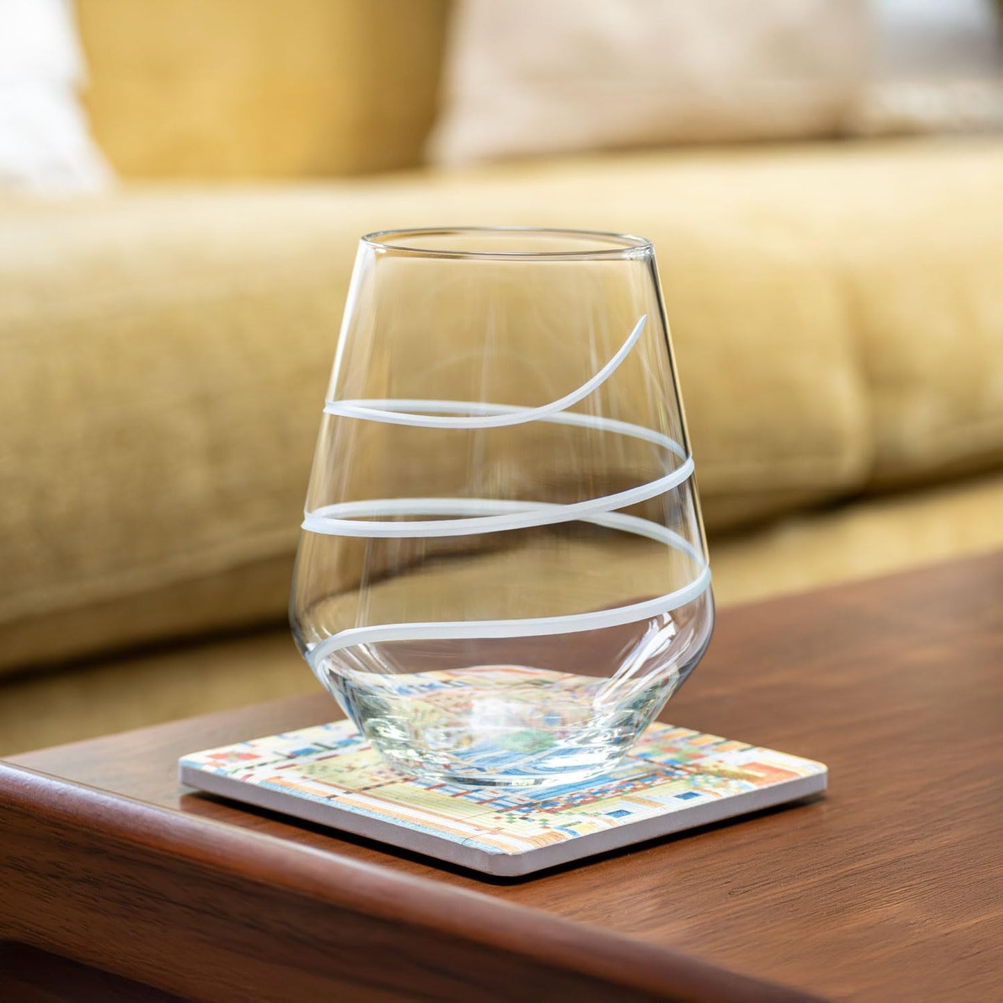 Rolf Glass Twist Stemless Wine Tumbler 18 ounce | Proudly Made in the USA | Stemless Wine Glasses | Lead-Free Glass | Etched Tumbler Glasses (Set of 4)