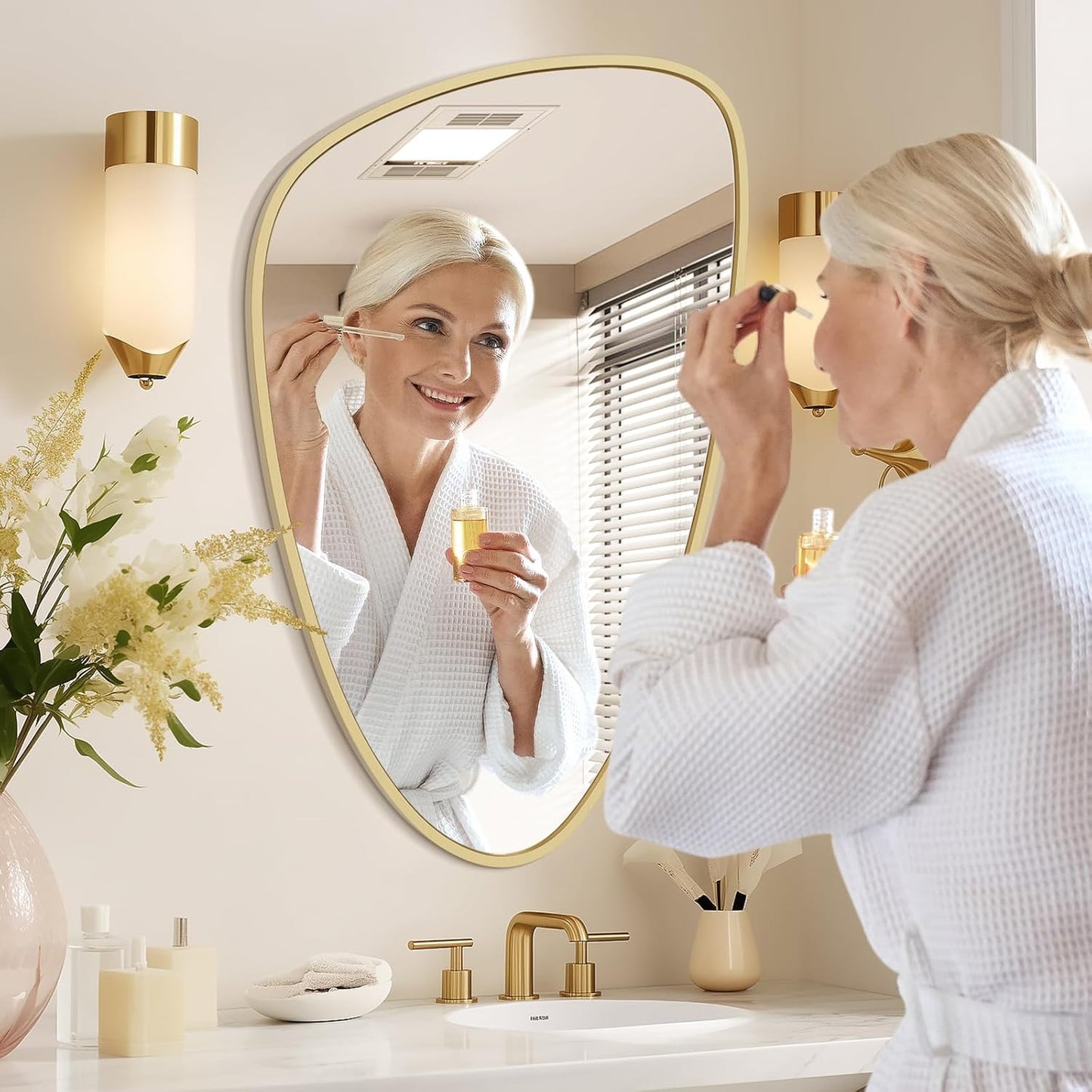 WallBeyond Asymmetrical Mirror, Irregular Wall Mirror, Wall Mirrors Decorative for Bedroom Living Room entryway Hall, Wall Mirror for mid Century Modern Decor 31" H x 20" W, Gold