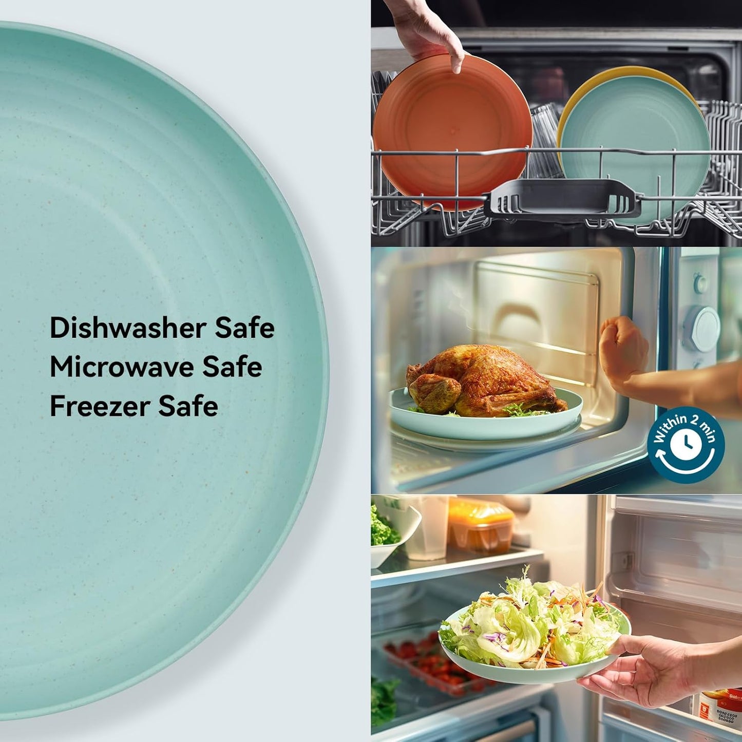 10 inch Deep Dinner Plates Set of 8 Wheat Straw Plates, Unbreakable Dinner Dishes Alternative for Plastic Microwave and Dishwasher Safe for Kitchen with 4 Colors Classic Bright