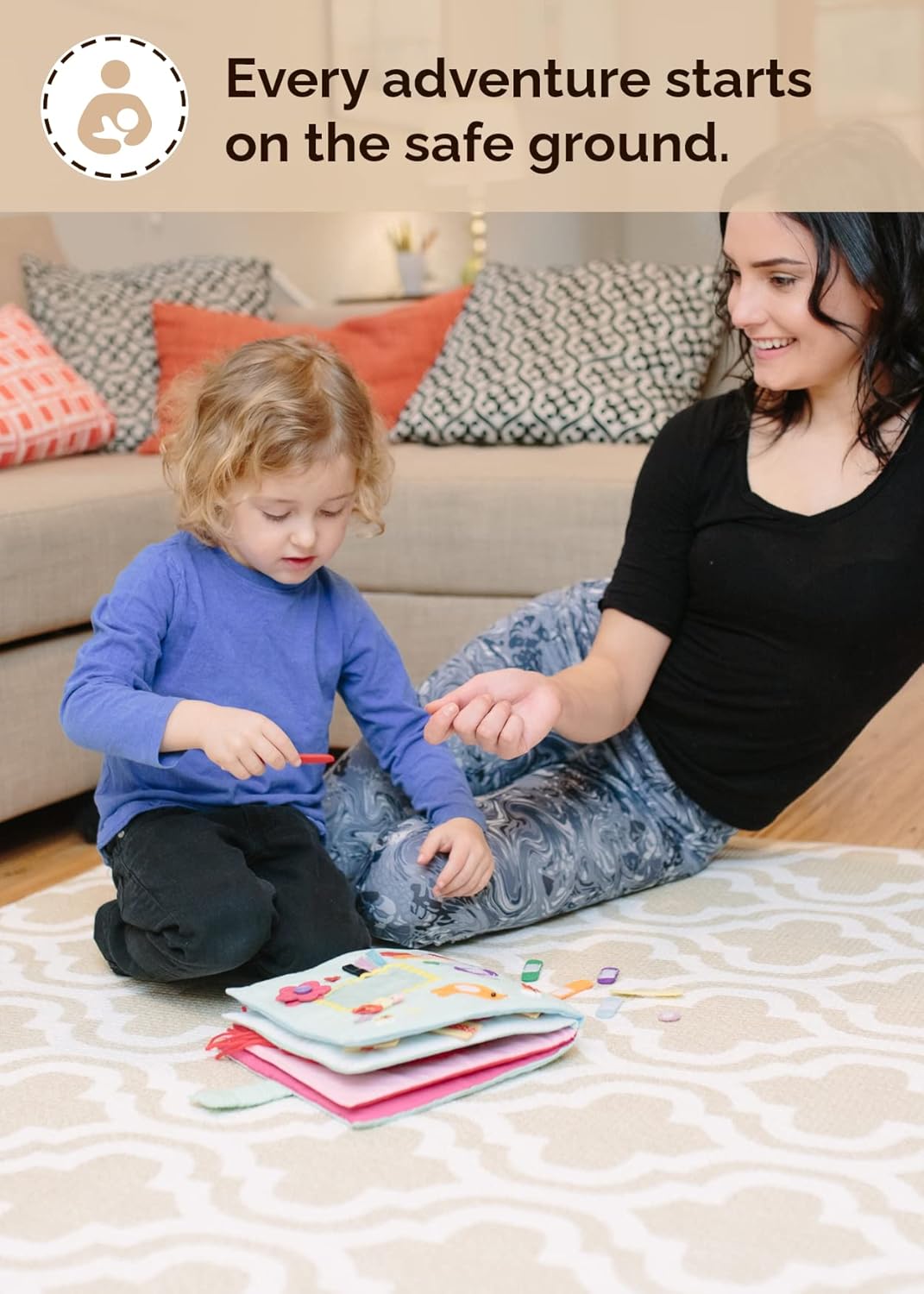 Baby Care Play Mat (Large, Moroccan - Beige) 82'' x 55'' Original One-Piece Reversible Rollable Waterproof Baby Mat, Floor Cushion for Babies 6-12 Months, Infants, Toddlers, and Kids