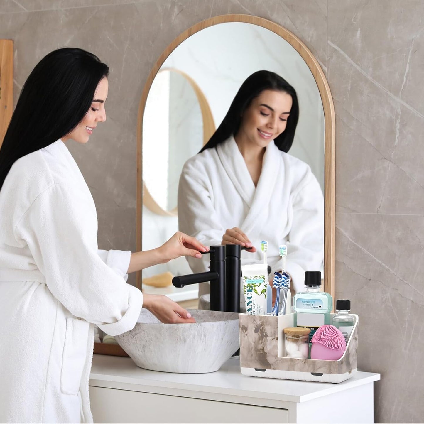 Toothbrush Holders for Bathroom Countertop Organizer, Kids Electric Toothbrush and Toothpaste Holder for Bathroom Organizers and Storage (White Marble Grain)