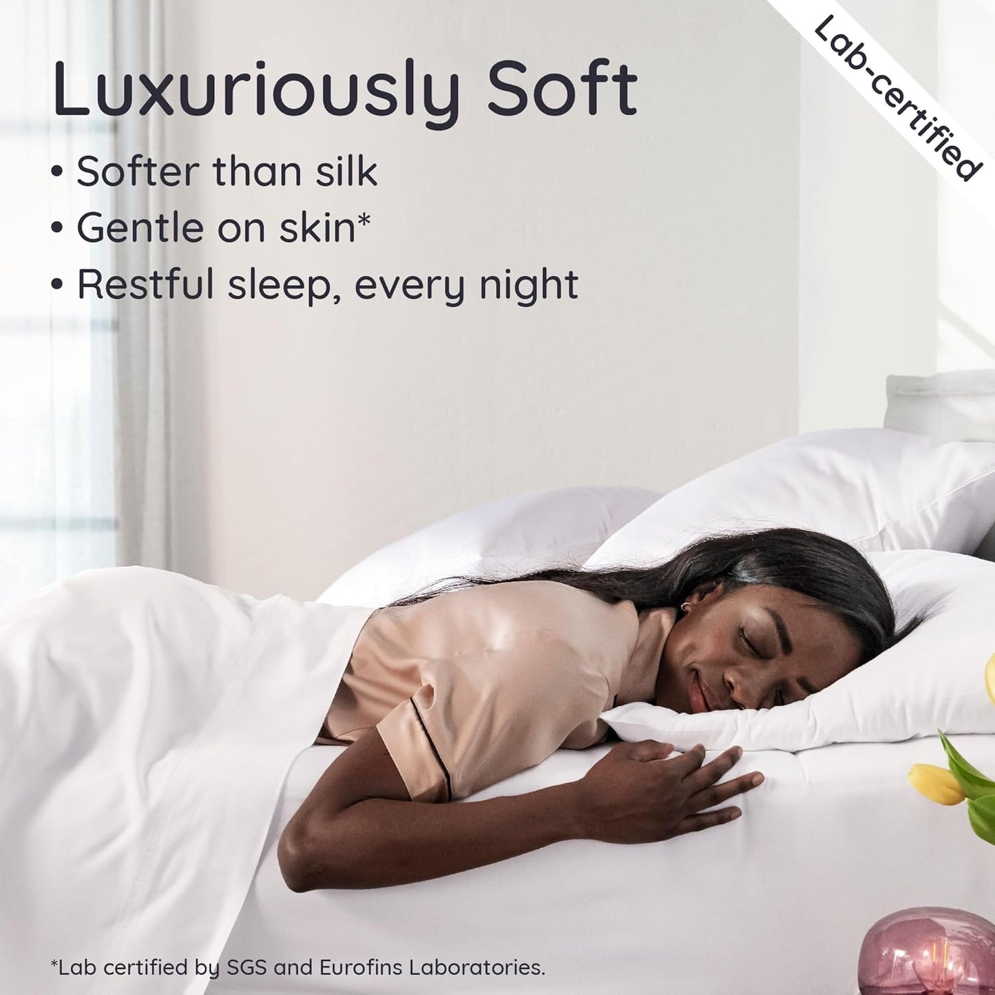 Bambaw 100% Viscose Derived from Bamboo Sheets Queen Size Deep Pocket Set – 4pcs Hotel Luxury Bed Sheets Set, Fits Up to 16'' with Elastic Corner Straps, Ultra Soft Cooling Sheets Queen Size (White)