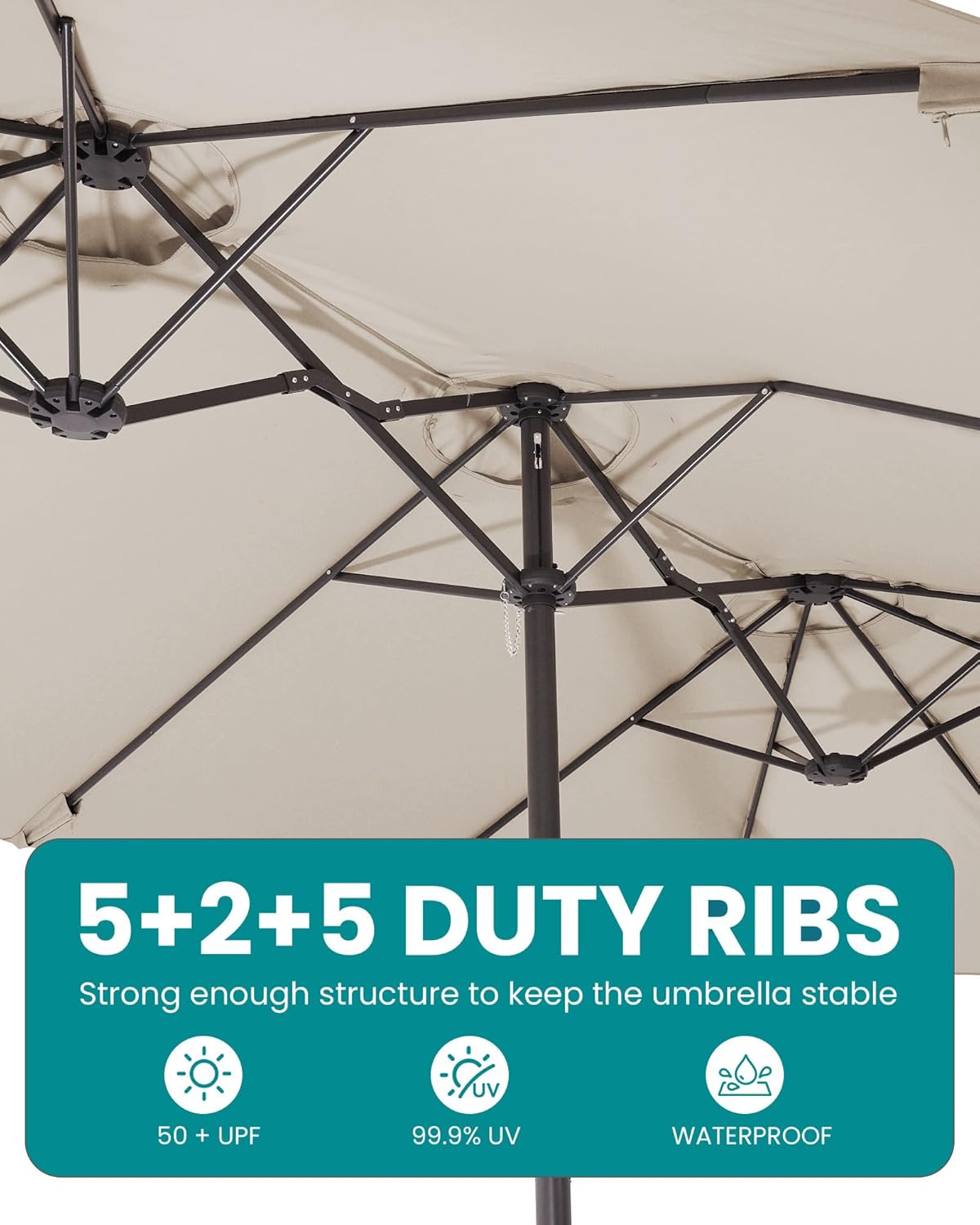 SERWALL 8-Piece Patio Dining Sets with 15FT Double Side Patio Umbrella, Outdoor HDPE Dining Furniture Set with Umbrella Hole Cut-Out Table and 6 Chairs, Blue（Umbreall Base not Included）