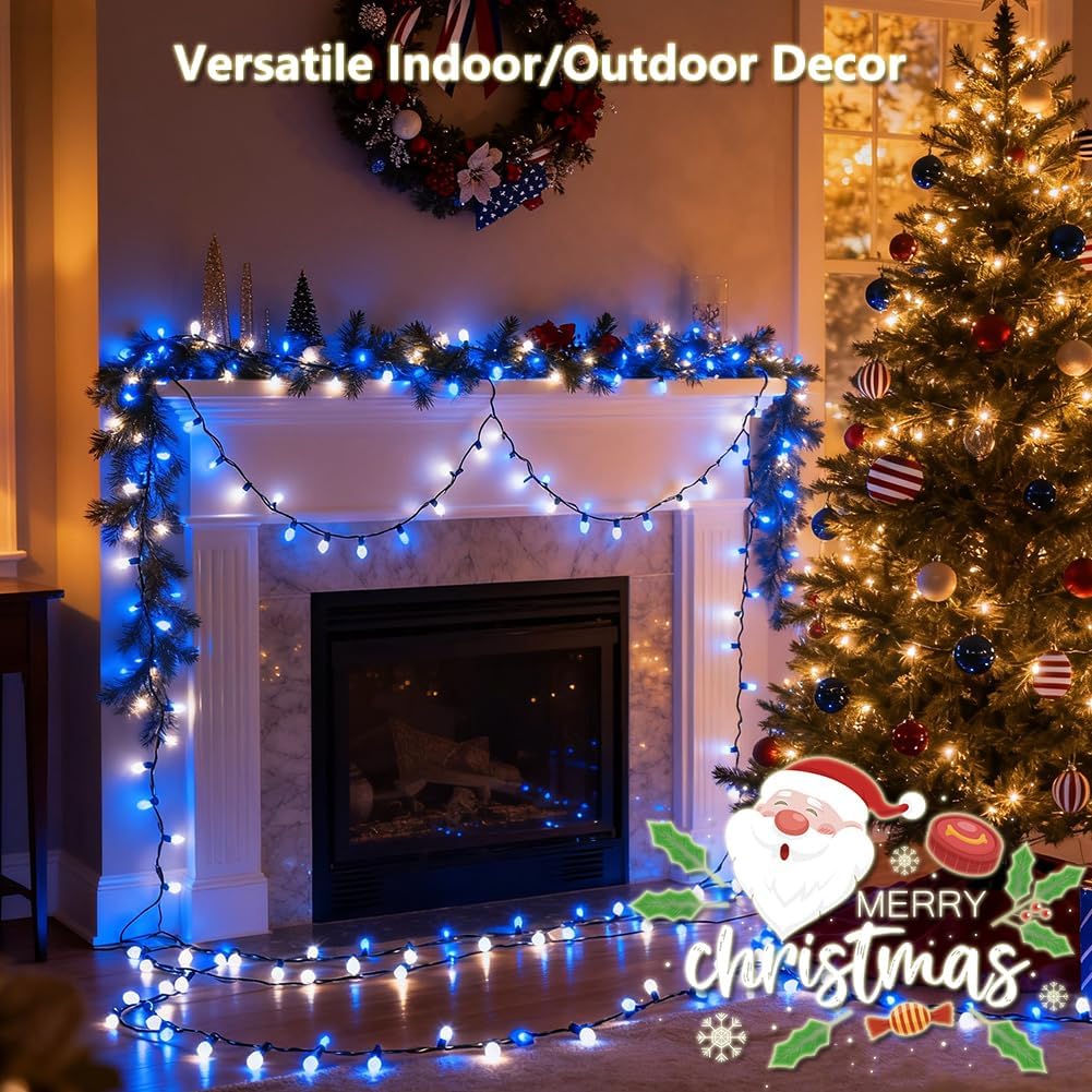 Battery Operated Christmas Lights, 2 Pack 18 FT 50 LED Each Clear Mini String Lights, 8 Modes with Timer Waterproof Tree Lights for Xmas Indoor Outdoor Holiday Home Decor, Blue and White