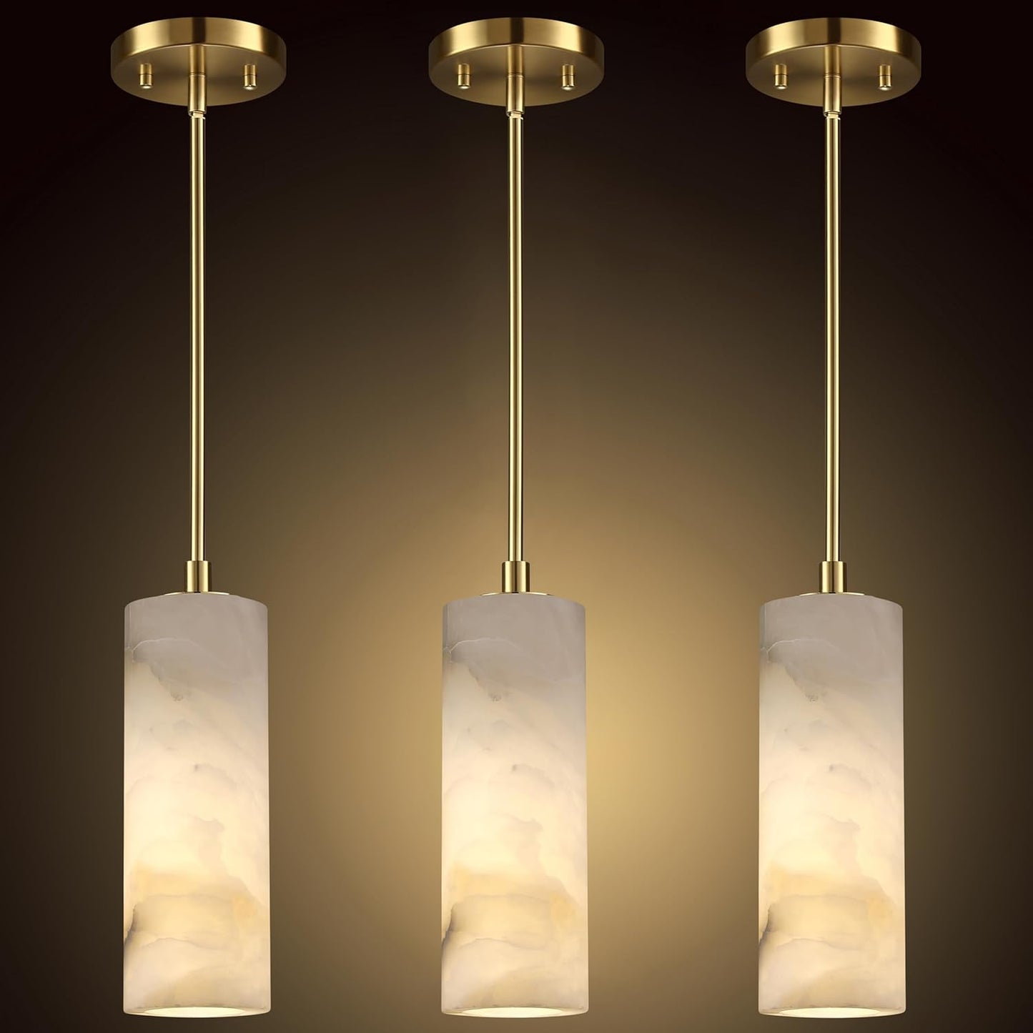 1 Light Modern Industrial Farmhouse Hanging Kitchen Island Pendant Ceiling Light Fixture,Cylinder Natural Alabaster Marble Brushed Bronze Finish Over Sink Restaurant bar Corridor