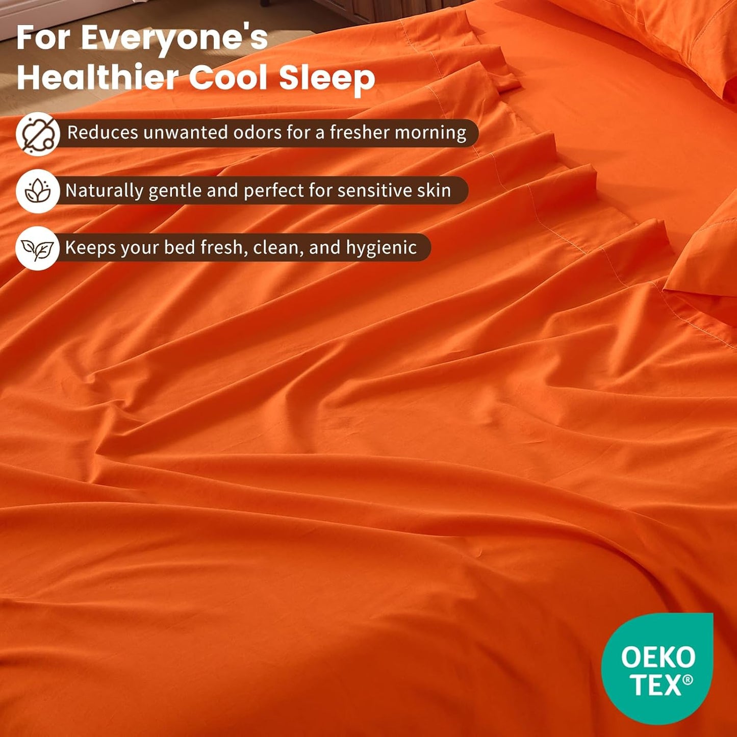 100% Linen Sheet Set Cal King Size Extra Deep Pocket Fits 18-24 Inch Mattress, Breathable & Soft, Smooth 6-Piece Set for Thick Mattresses Hotel Luxury Bedding（Cal King, Orange）