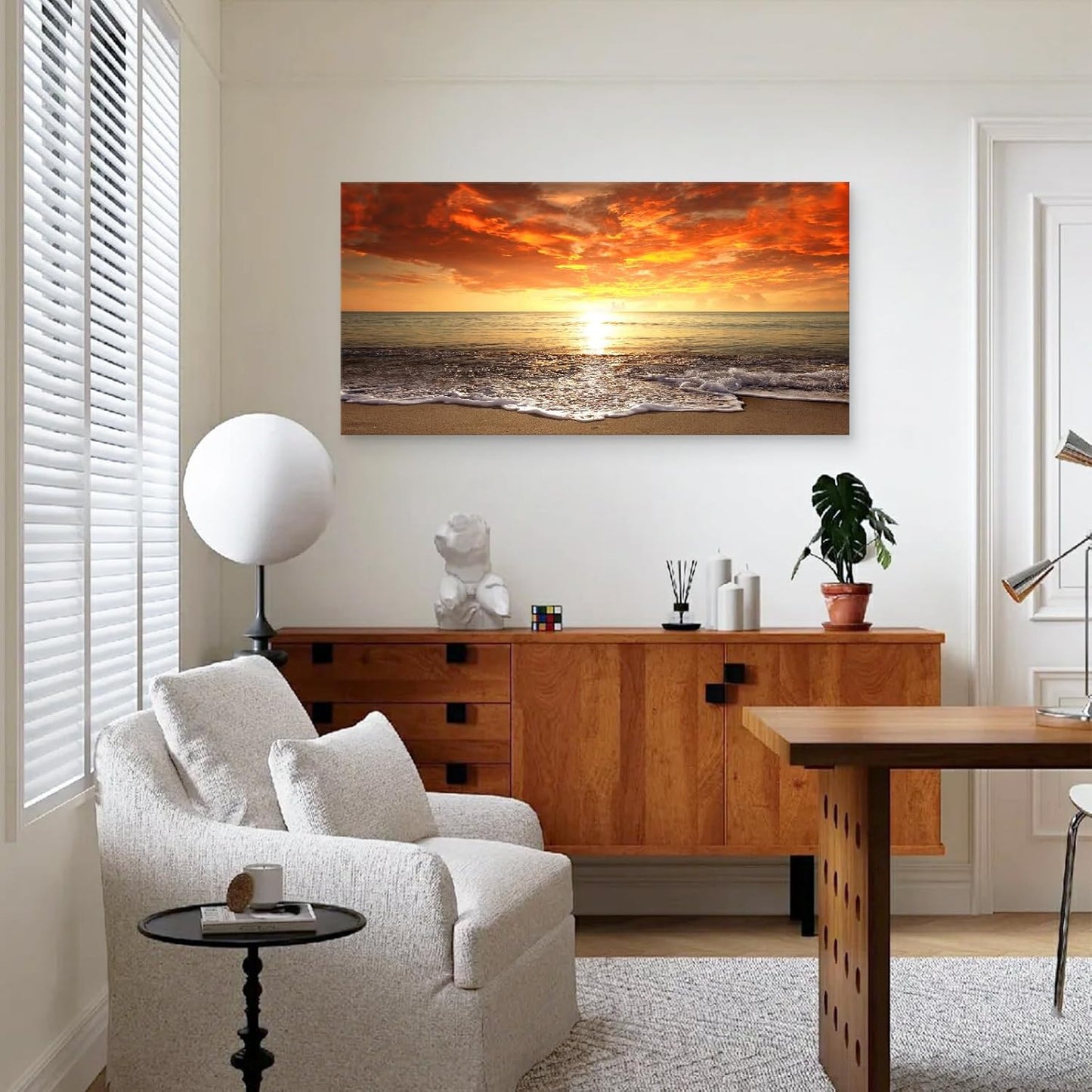 Baisuart-S0198 Canvas Prints Wall Art Sunset Ocean Beach Pictures Photo Paintings for Living Room Bedroom Home Decorations Modern Stretched and Framed Seascape Waves Landscape Giclee Artwork
