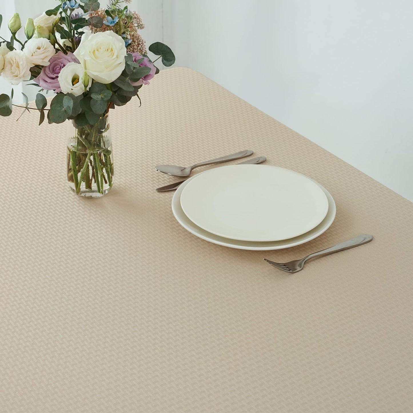 maxmill Square Tablecloth Water Resistance Antiwrinkle Spill Proof Weaved Texture Table Cloth, Decorative Fabric Table Cover for Banquet Parties Event Holiday Dinner, 70 x 70 Inch, Natural