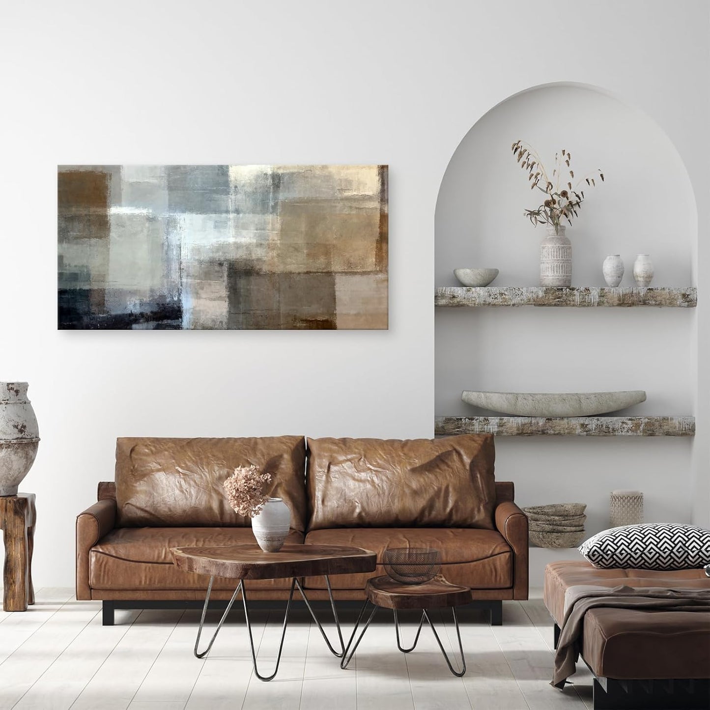 Baisuart A61298 Canvas Prints Abstract Wall Art Print Paintings Grey and Brown Stretched Canvas Wooden Framed for Living Room Bedroom and Office Home Decor Artwork