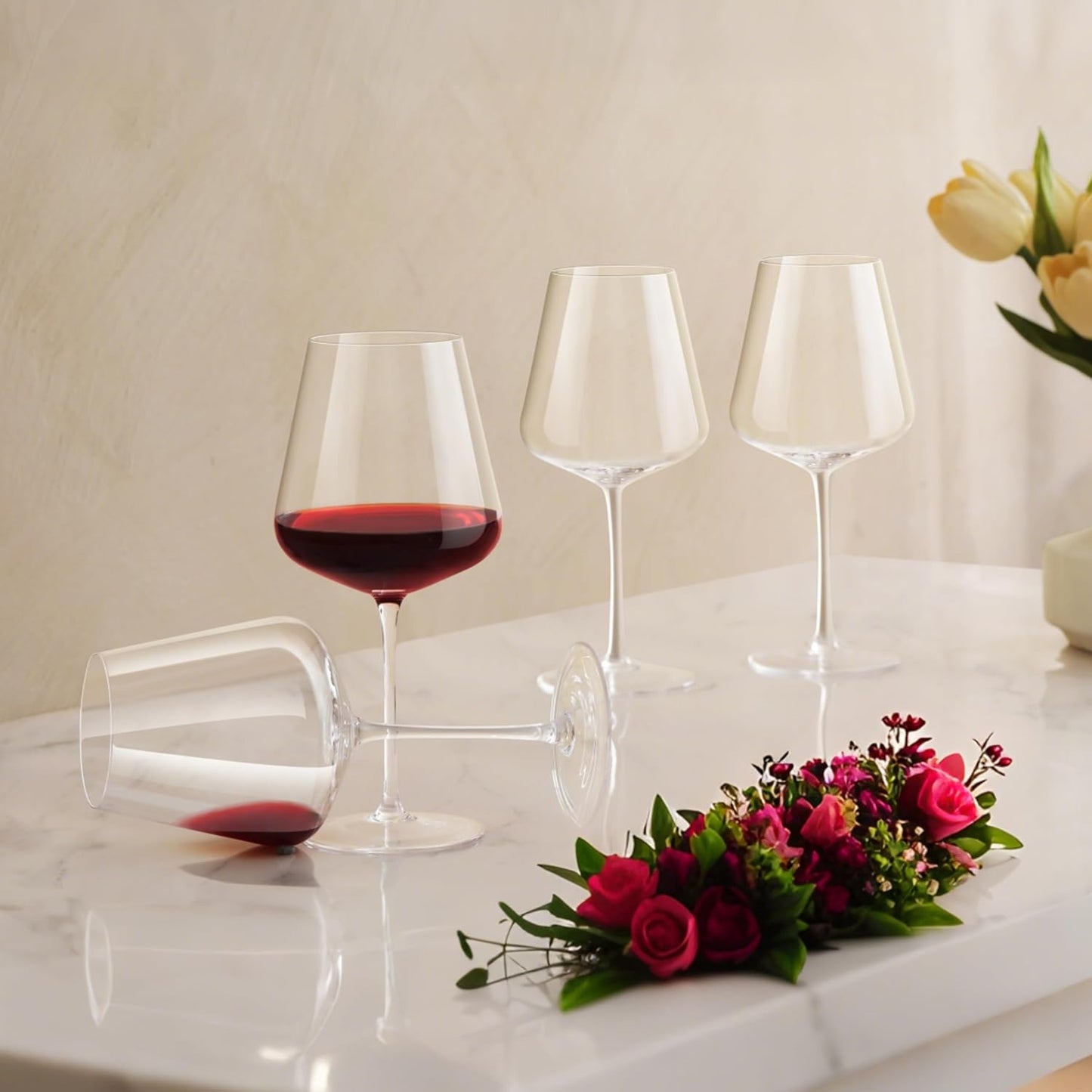 Crystal Wine Glasses Set of 4, 25oz Large Wine Glasses with Stem, Bordeaux, Burgundy, Premium White Red Wine Glass Set Gift for Birthday, Wedding, Christmas