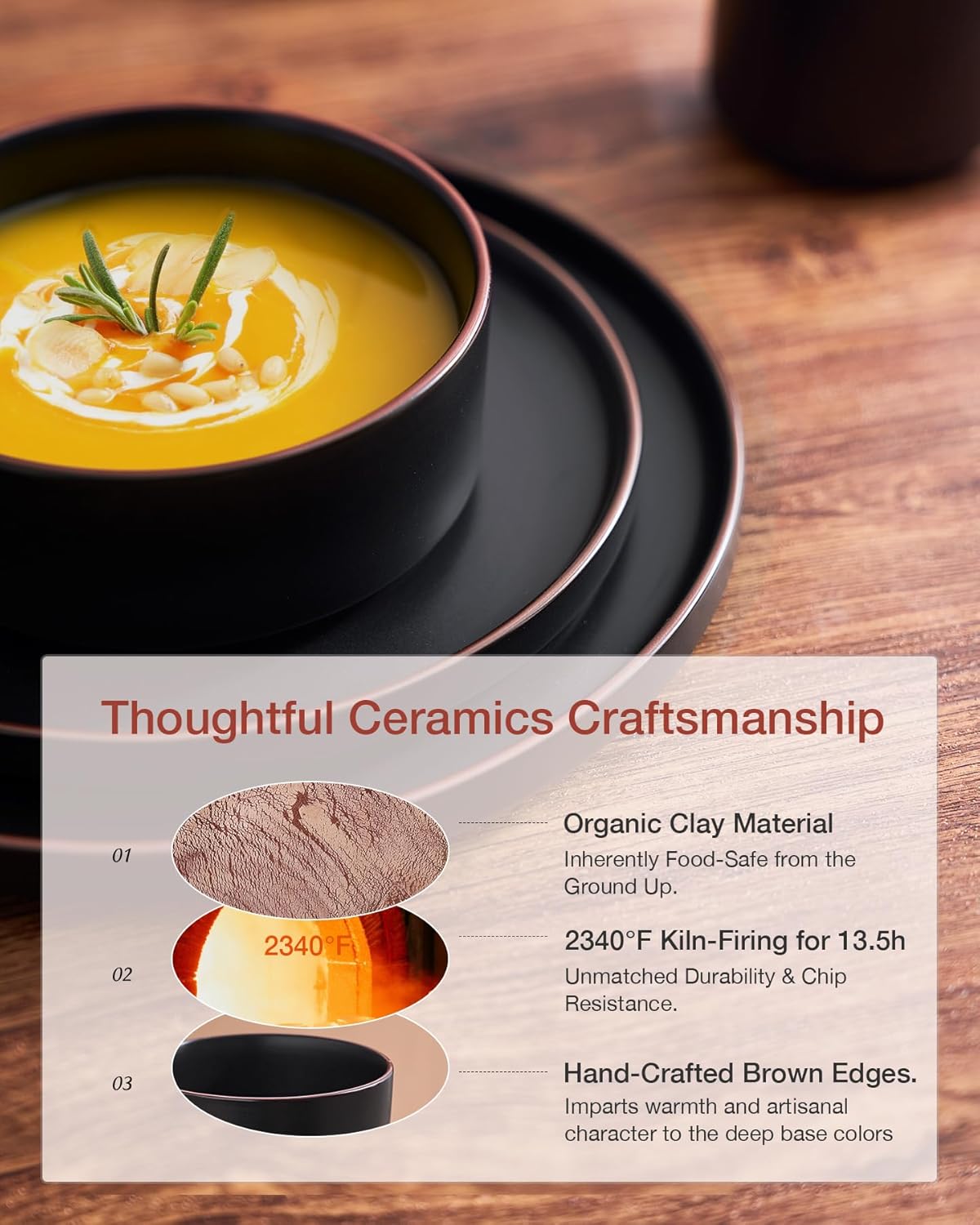 Famiware Nebula Ridge Stoneware Dinnerware Sets, Plates and Bowls Sets for 4, 12 Pieces Dishes Set, Microwave and Dishwasher Safe Kitchen Plates, Matte Black