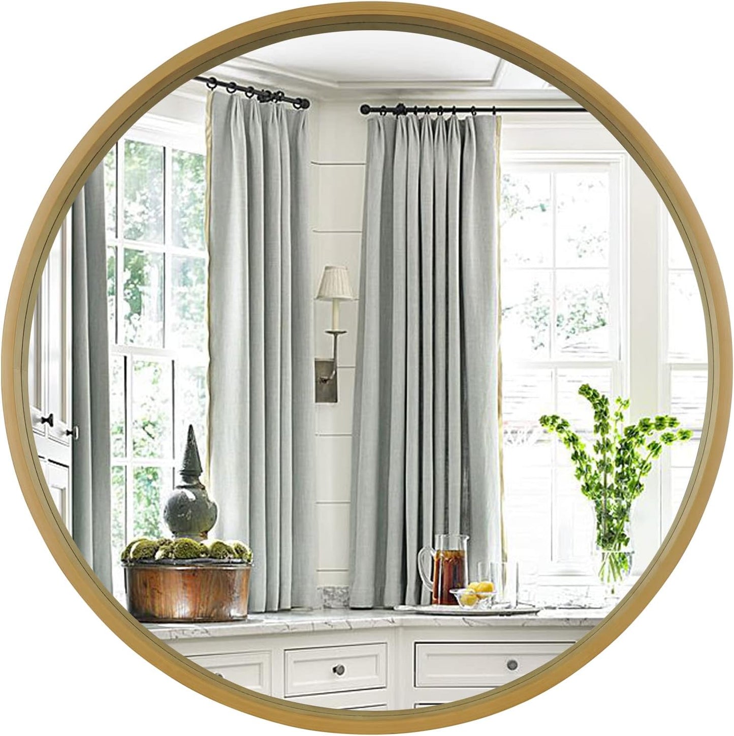 WallBeyond Round Mirror with Wood Frame, 28" Circle Modern Decoration Large Home Decor Mirror for Bathroom Living Room Bedroom Entryway (28" Diameter, Natural Wood)