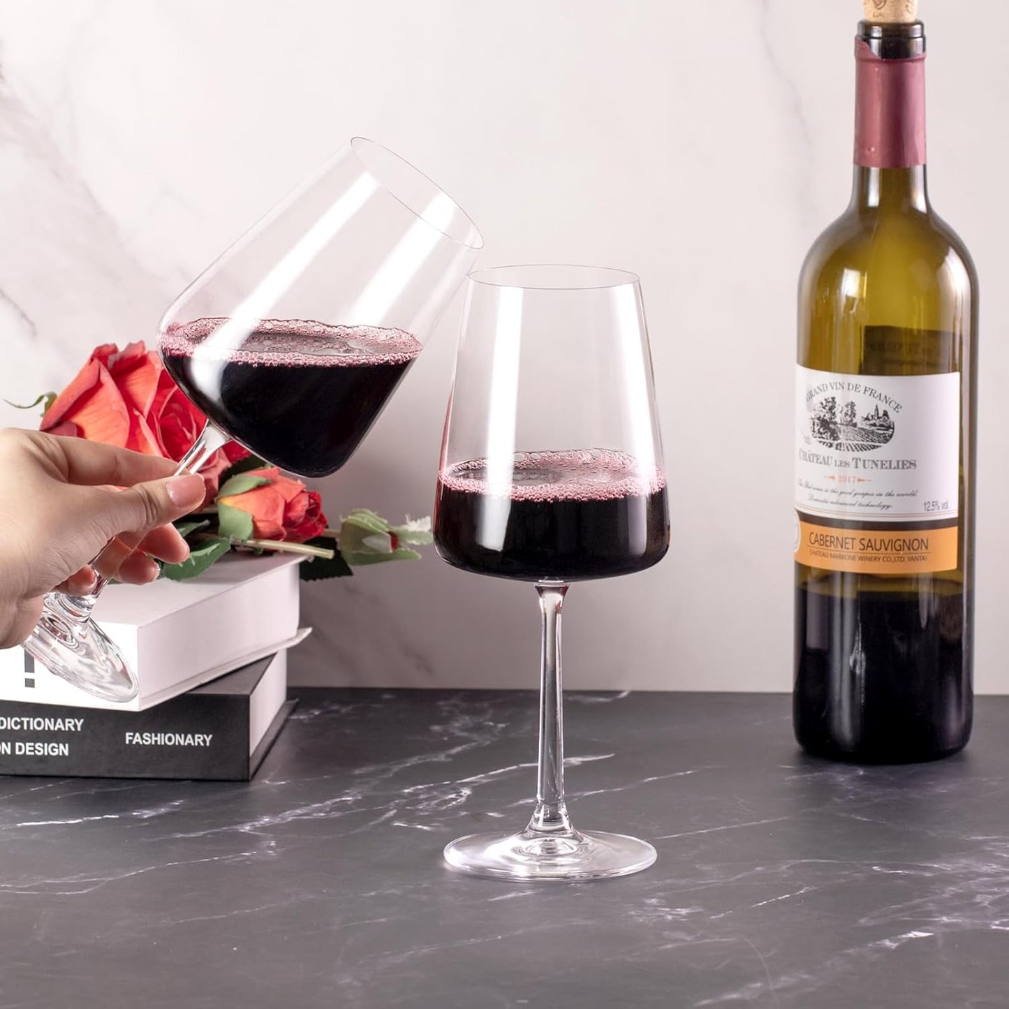 KAMMAK Wine Glasses Set of 2, 17 oz Hand Blown Crystal Bordeaux Wine Glasses, Thin Rim & Long Stem, Perfect for Red & White, Daily Use, Wedding Anniversary or Birthday Gift with Gift Box, S85BJ52