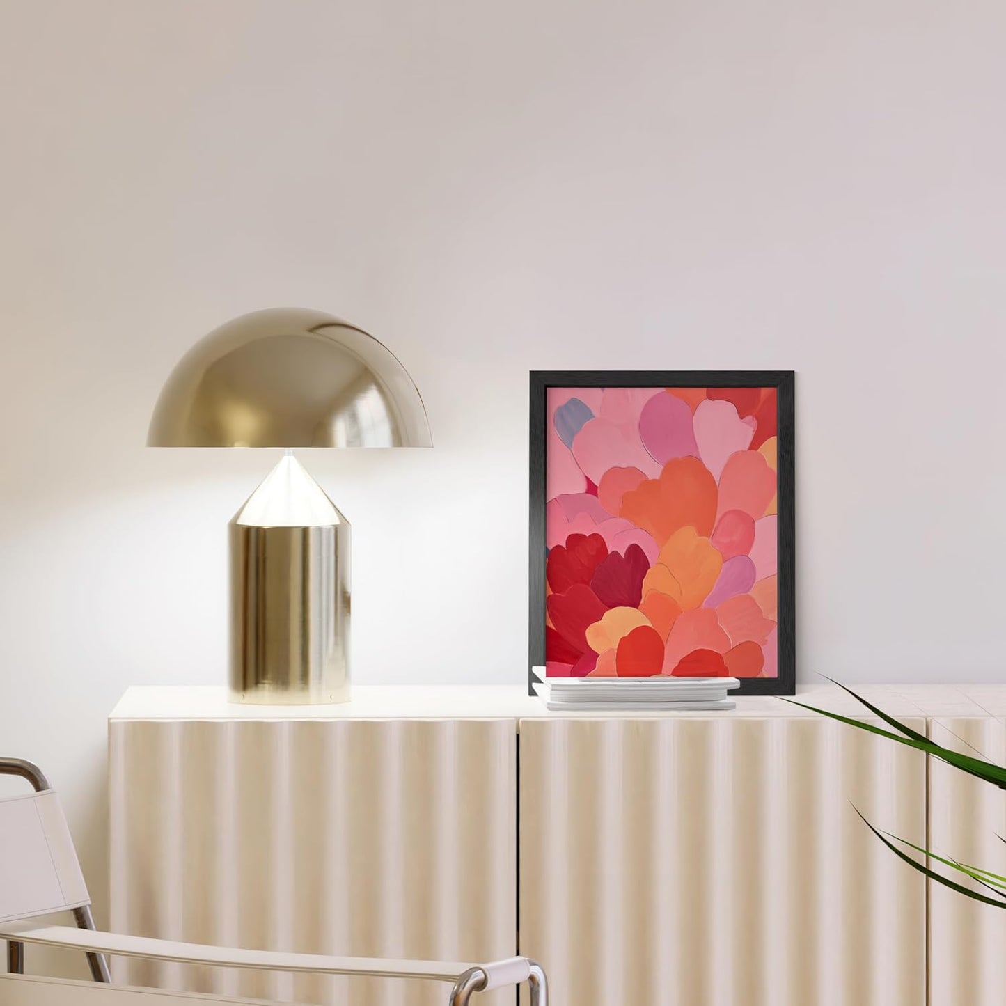 HAUS AND HUES Colorful Abstract Wall Art - Minimalist Retro Picture for Living Room Decor, Red and Pink Modern Wall Art Painting (Petals 1, Unframed, 8x10)