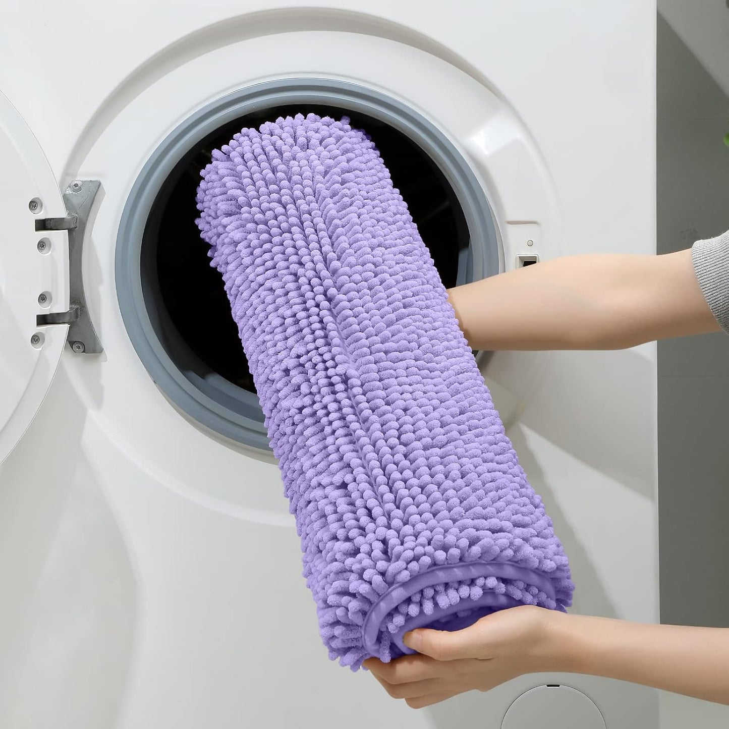 HOMEIDEAS 3 Pieces Bathroom Rugs, Ultra Soft Non Slip Absorbent Chenille Toilet Bath Mat Set (Lavender,17"x24"+20"x32"+U Shape 20"x24")