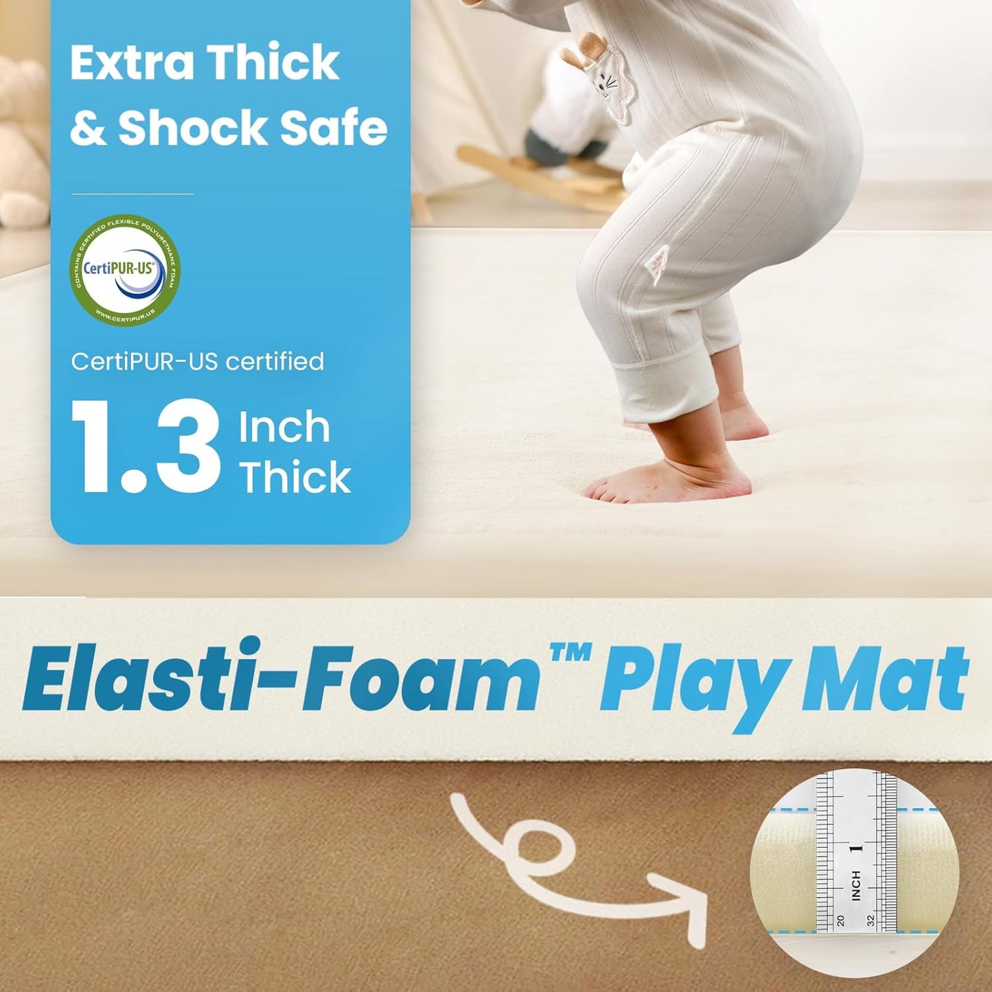1.3" Thick Baby Play Mat for Floor Playpen, 71x79 Large Foam Tummy Time Mat, Padded Support Soft Plush Nursery Rug for Infant Kids Toddler Crawling Kick Activity (Ivory)