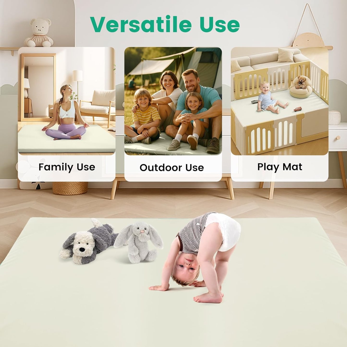 Inaya Baby Play Mat Vegan Leather 50x50”, Waterproof - Wipeable, Soft and Thick Foam Cushioned Floor Mat for Babies and Toddlers, Ideal for Crawling, Tummy Time, Playpen & Diaper Change, Stylish Beige